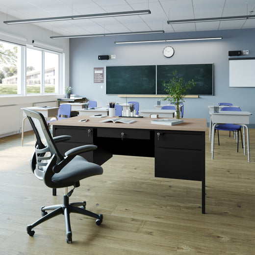 Cambridge Double Pedestal Desk with Locking Drawers and Metal Frame