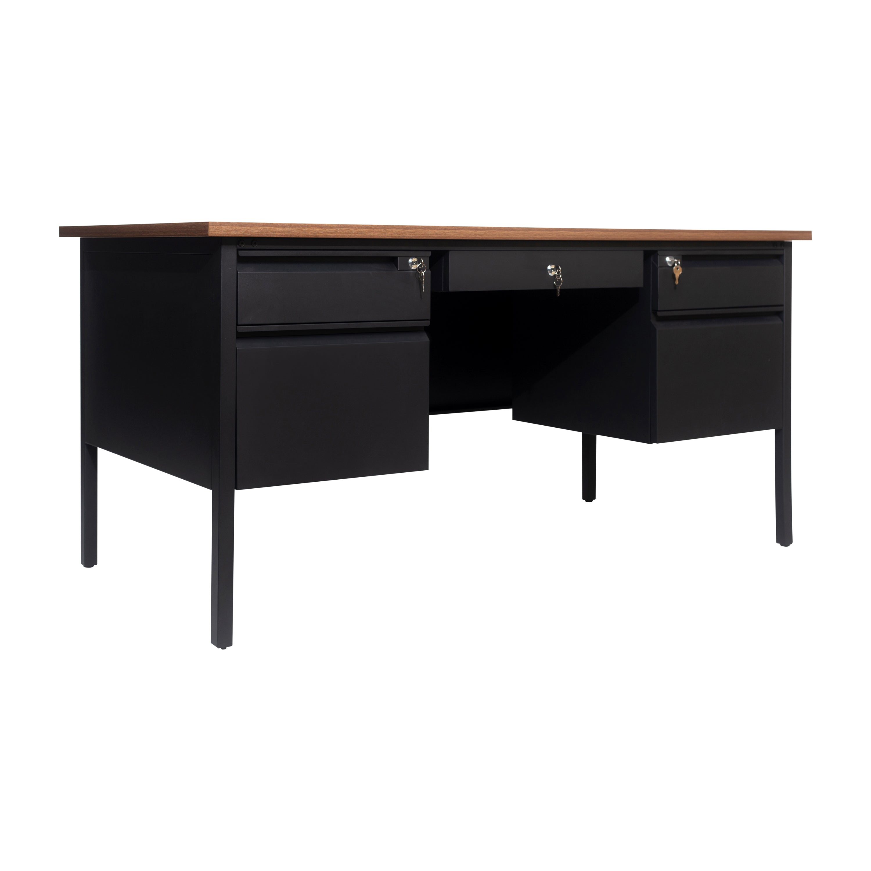 Cambridge Double Pedestal Desk with Locking Drawers and Metal Frame
