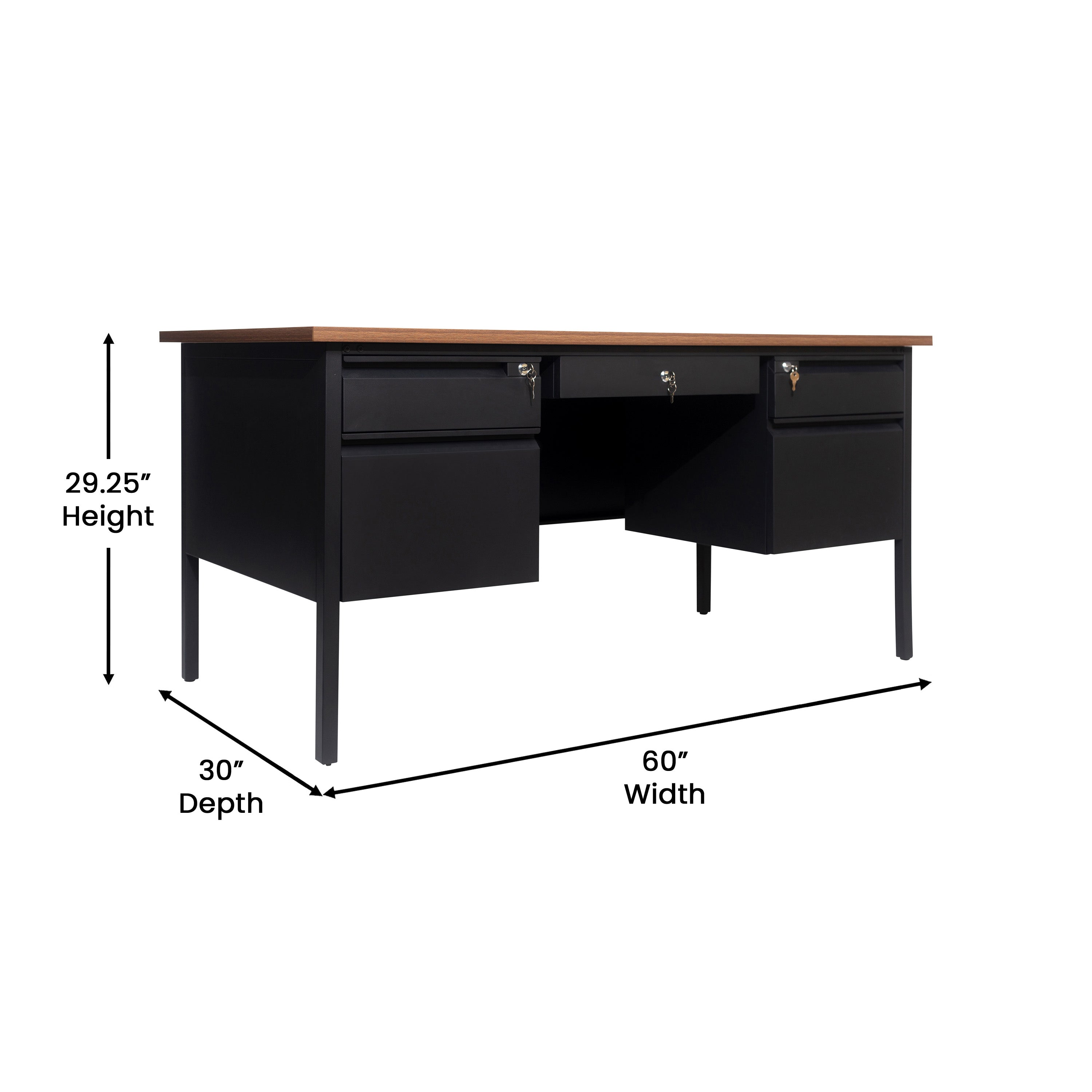 Cambridge Double Pedestal Desk with Locking Drawers and Metal Frame