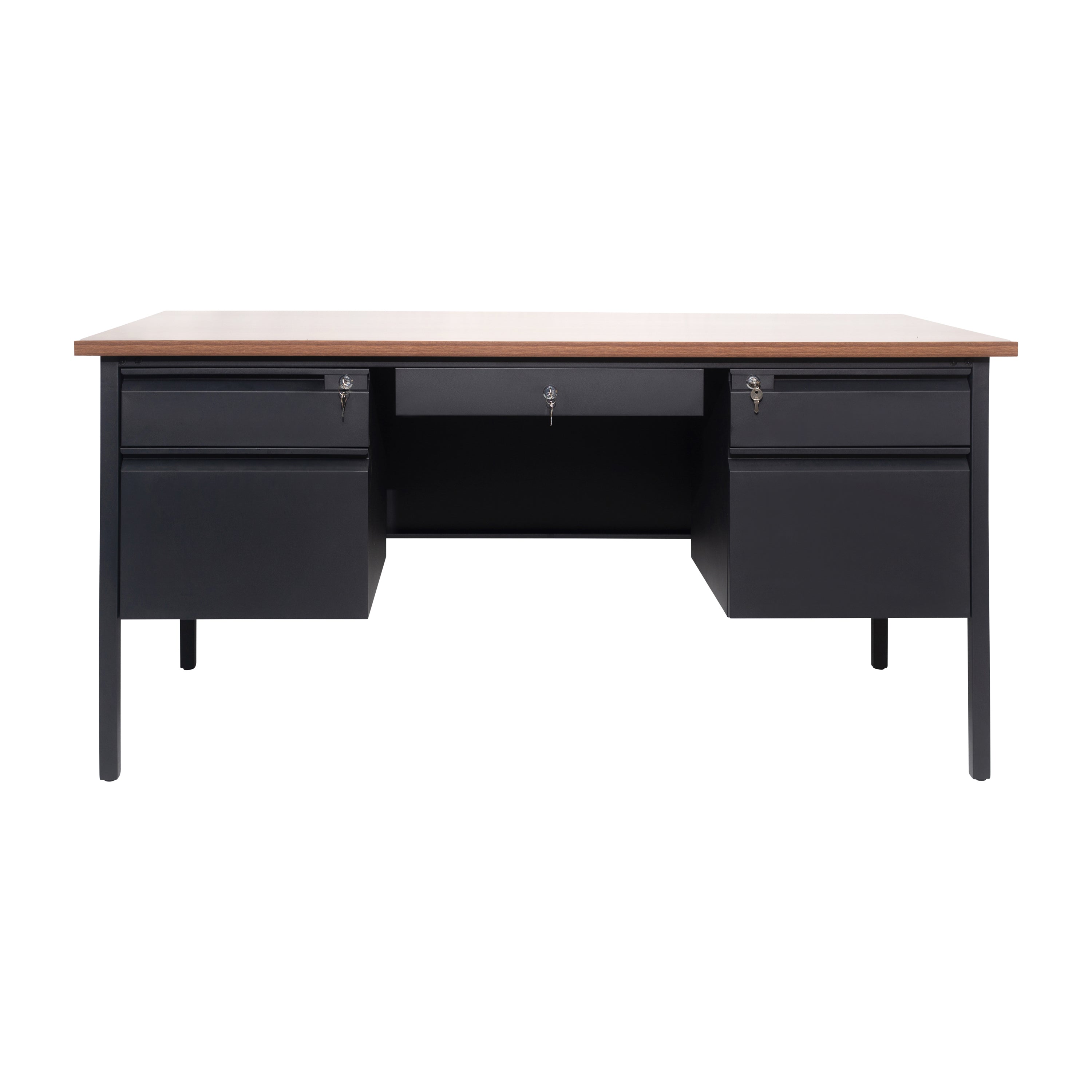 Cambridge Double Pedestal Desk with Locking Drawers and Metal Frame