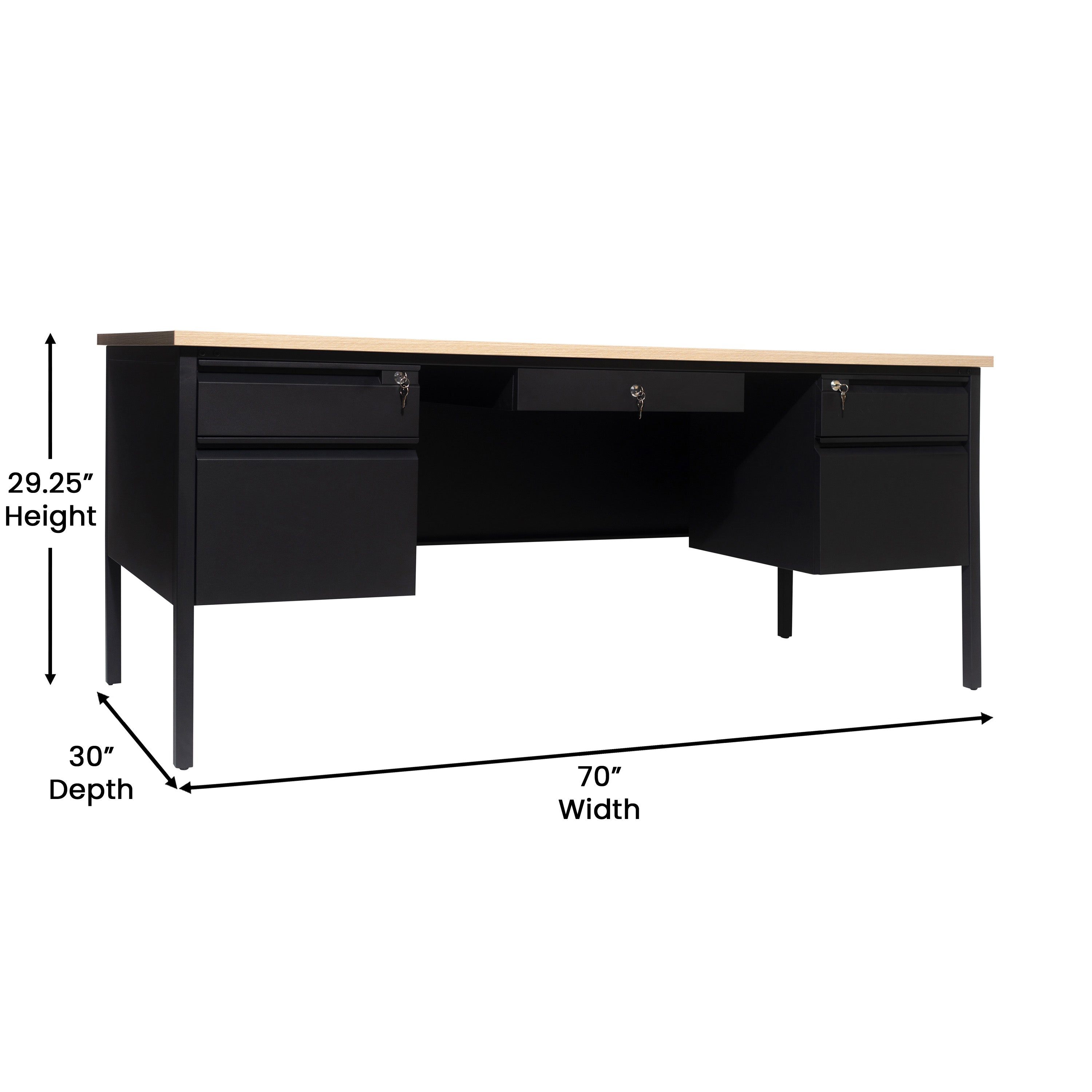 Cambridge Double Pedestal Desk with Locking Drawers and Metal Frame