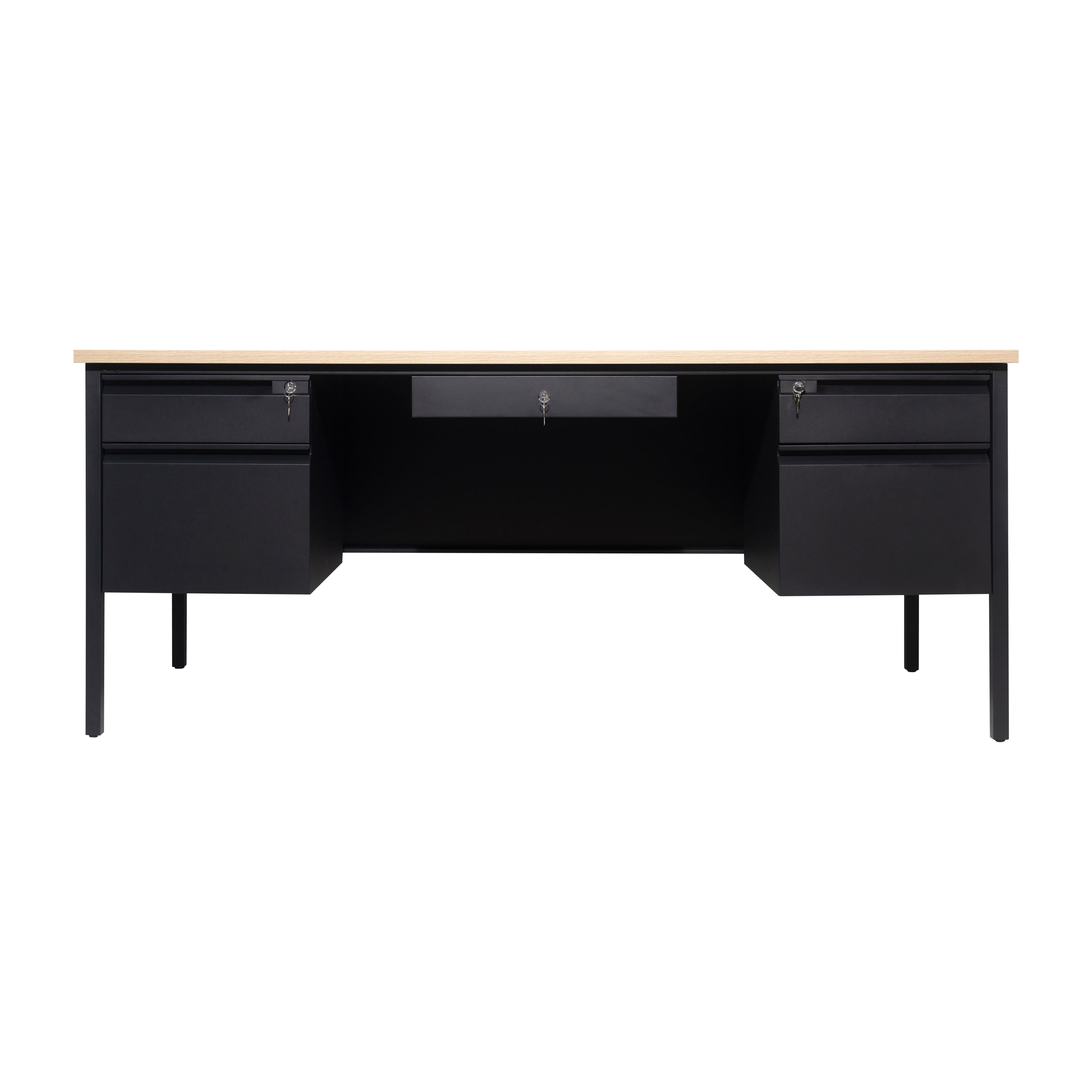 Cambridge Double Pedestal Desk with Locking Drawers and Metal Frame