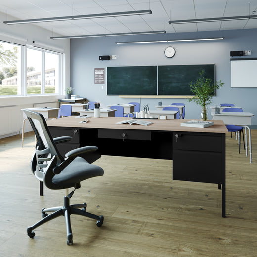 Cambridge Double Pedestal Desk with Locking Drawers and Metal Frame