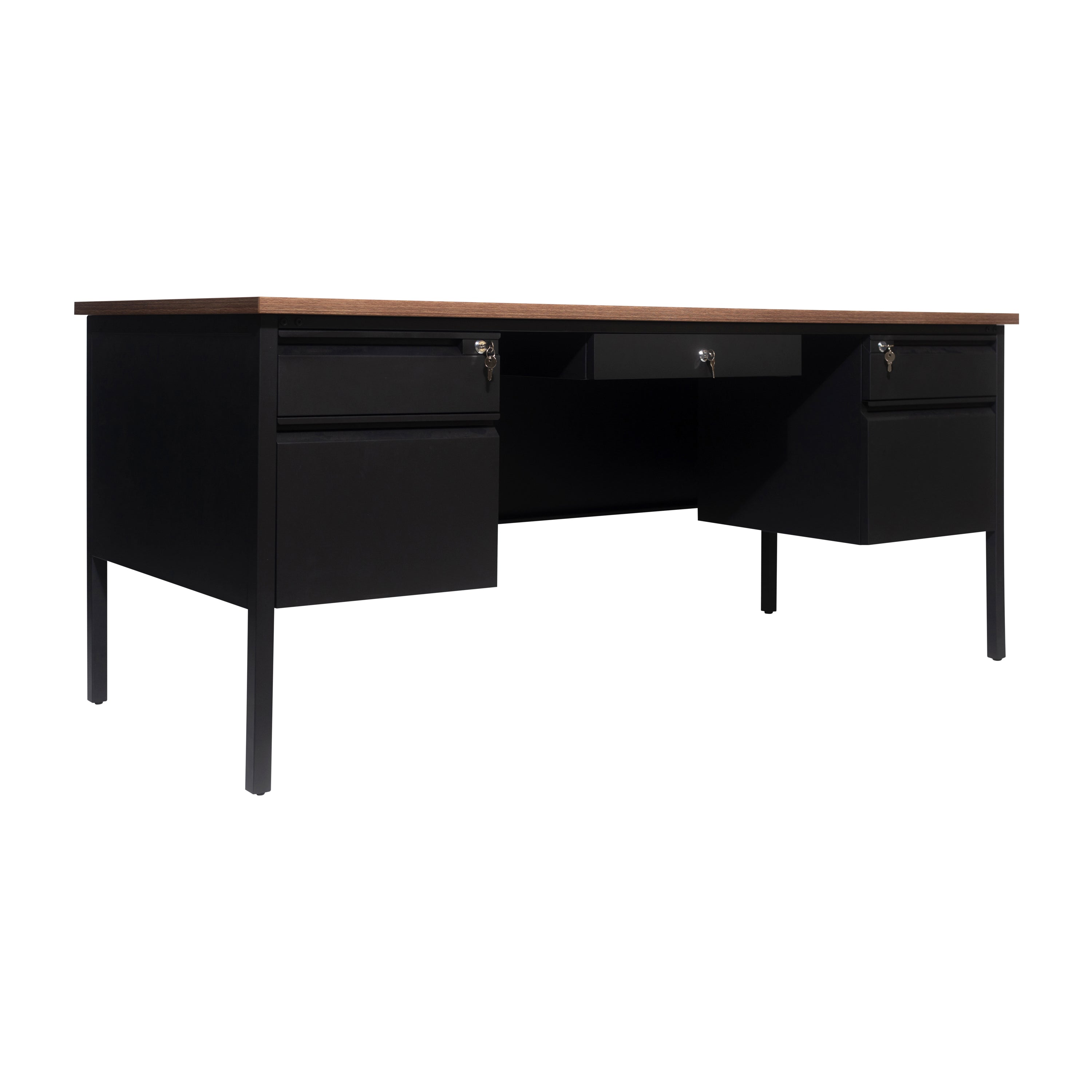 Cambridge Double Pedestal Desk with Locking Drawers and Metal Frame