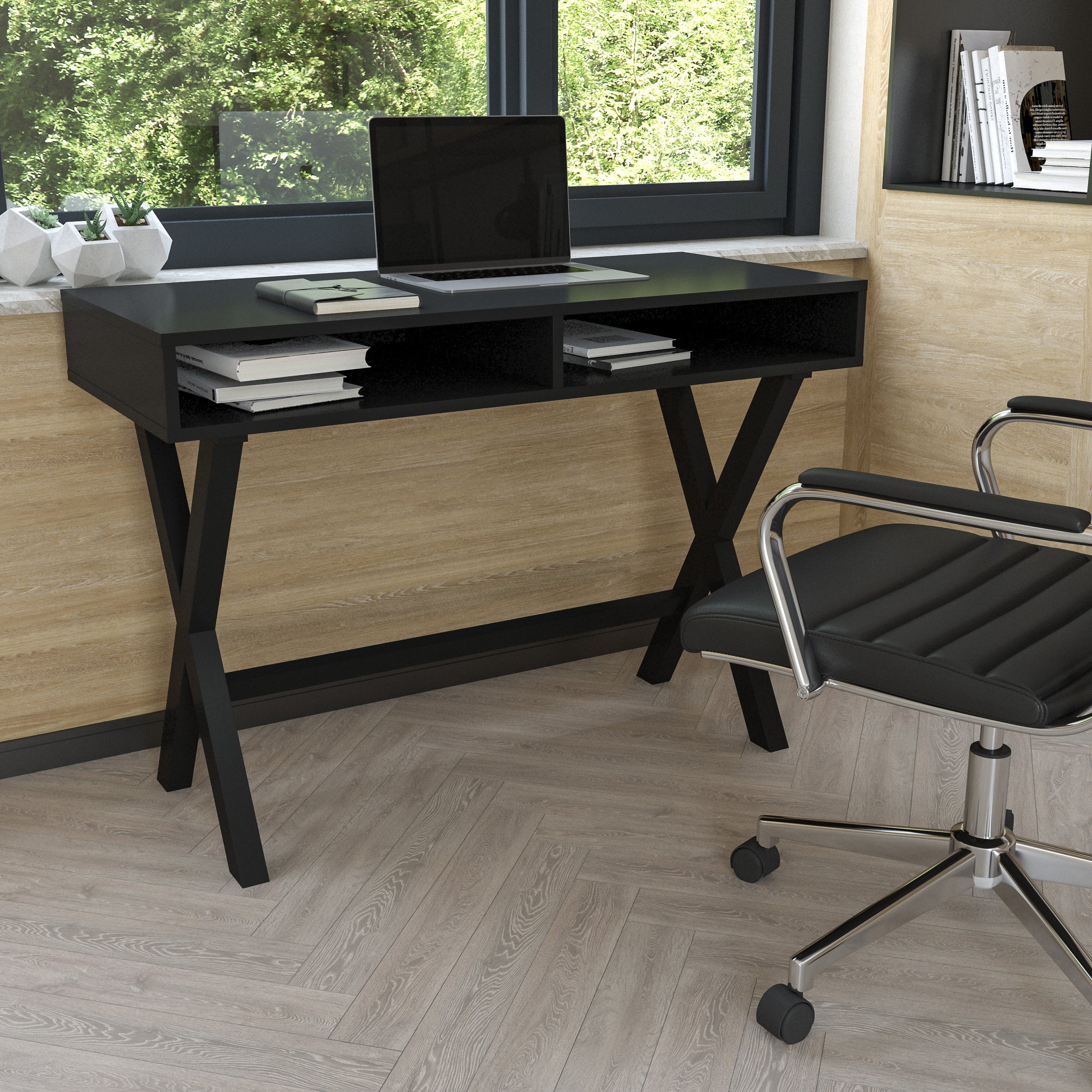 Home Office Writing Computer Desk with Open Storage Compartments - Table Desk for Writing and Work-Desk-Flash Furniture-Wall2Wall Furnishings
