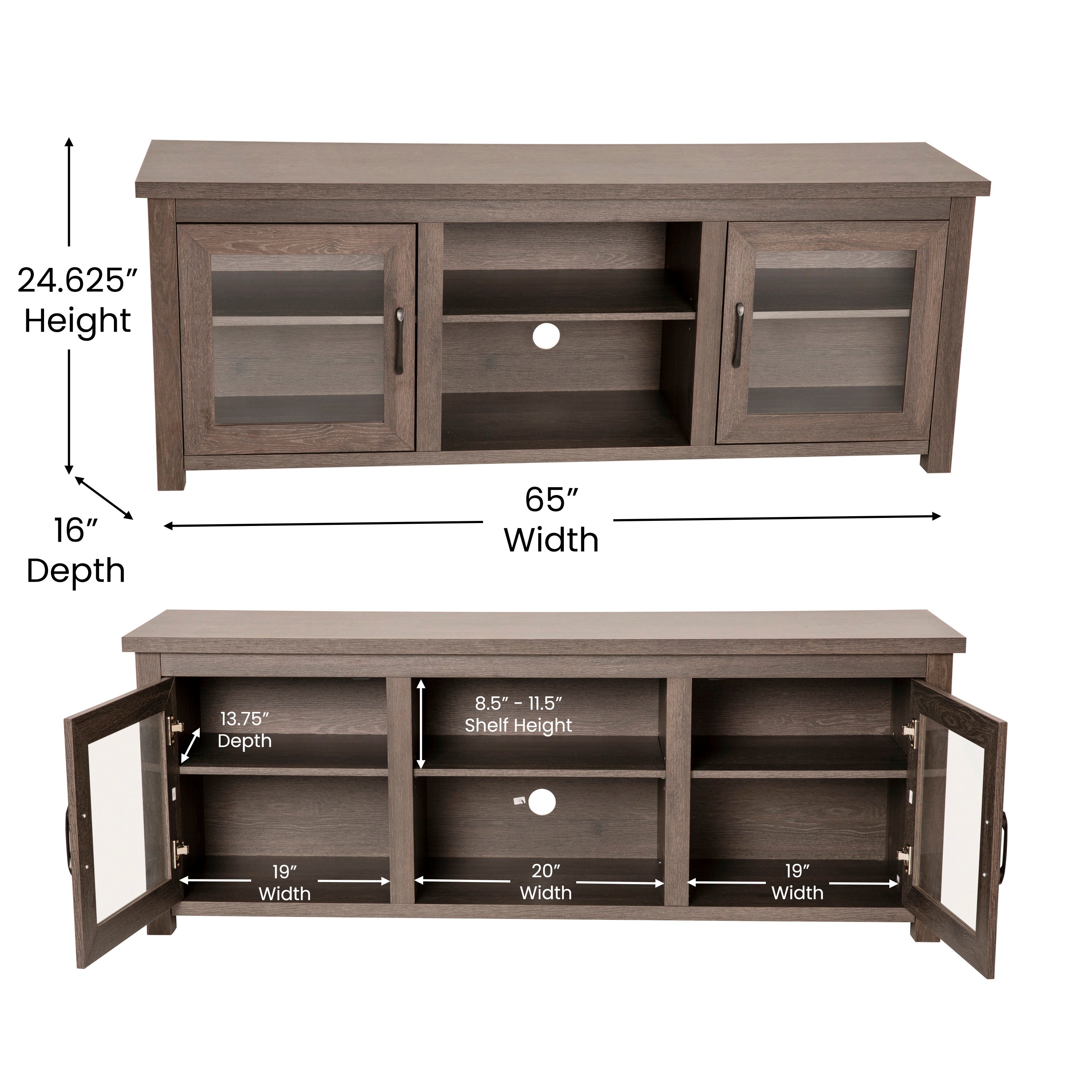 Sheffield Classic TV Stand for up to 80" TVs - Modern Finish with Full Glass Doors - 65" Engineered Wood Frame - 3 Shelves-TV Stand-Flash Furniture-Wall2Wall Furnishings