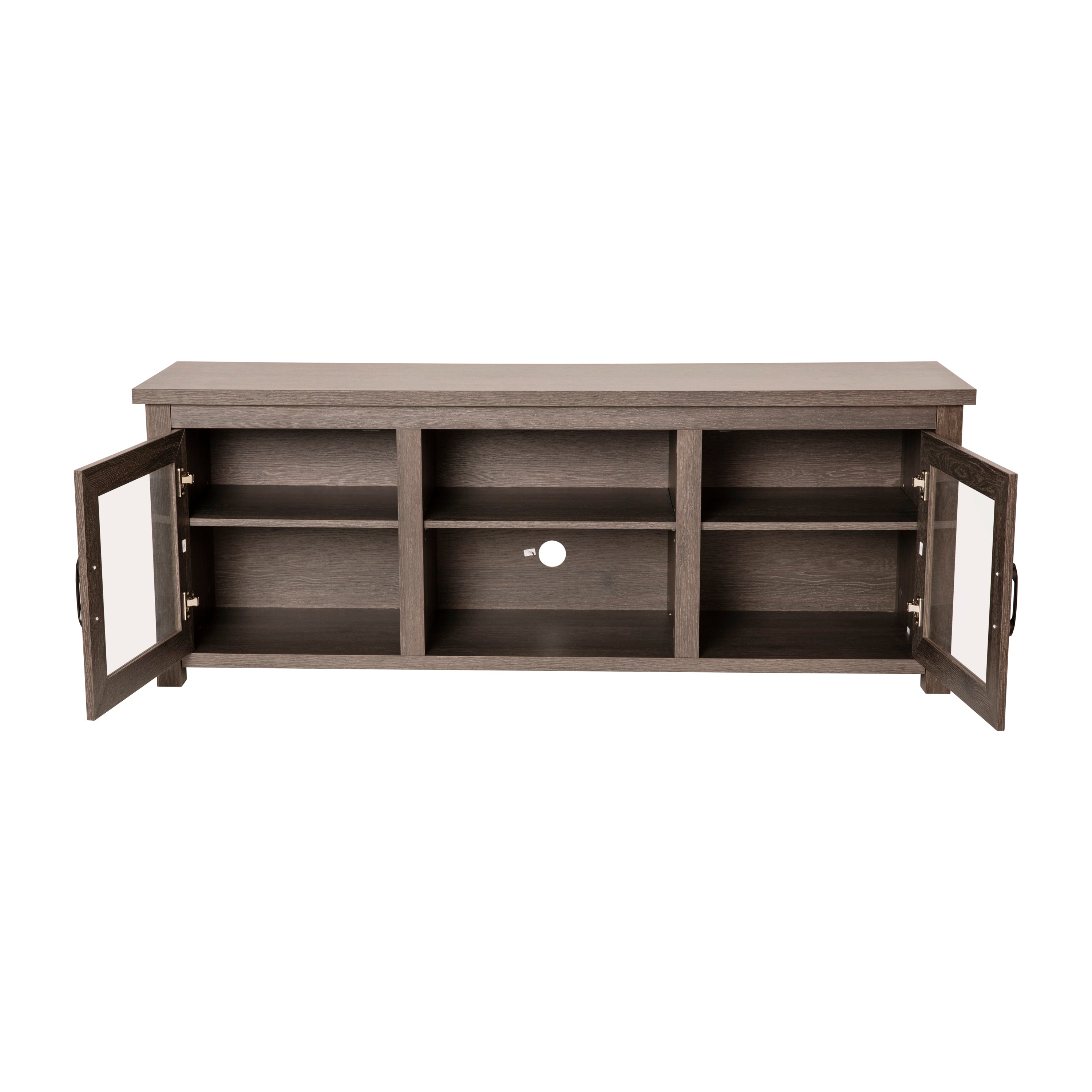 Sheffield Classic TV Stand for up to 80" TVs - Modern Finish with Full Glass Doors - 65" Engineered Wood Frame - 3 Shelves