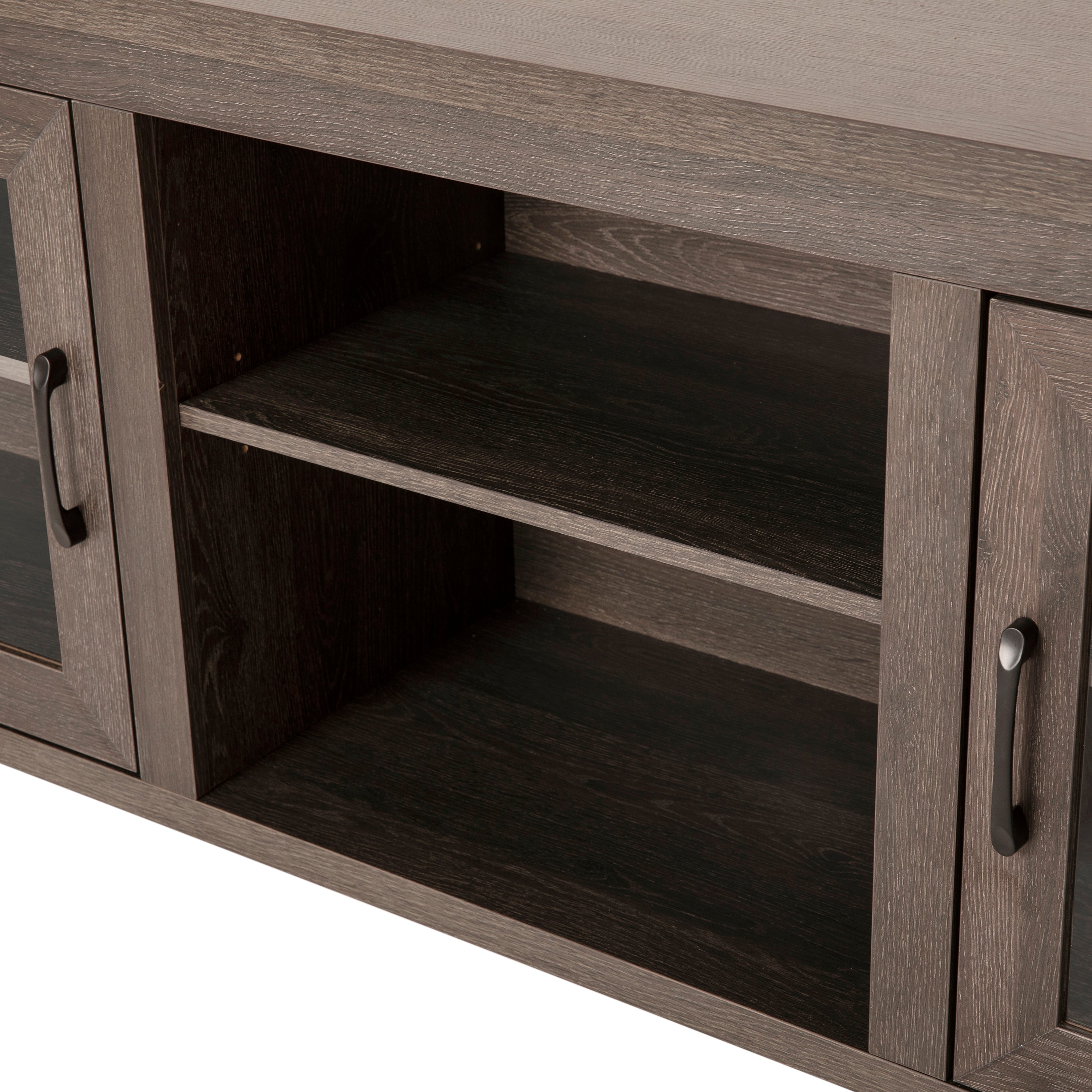 Sheffield Classic TV Stand for up to 80" TVs - Modern Finish with Full Glass Doors - 65" Engineered Wood Frame - 3 Shelves