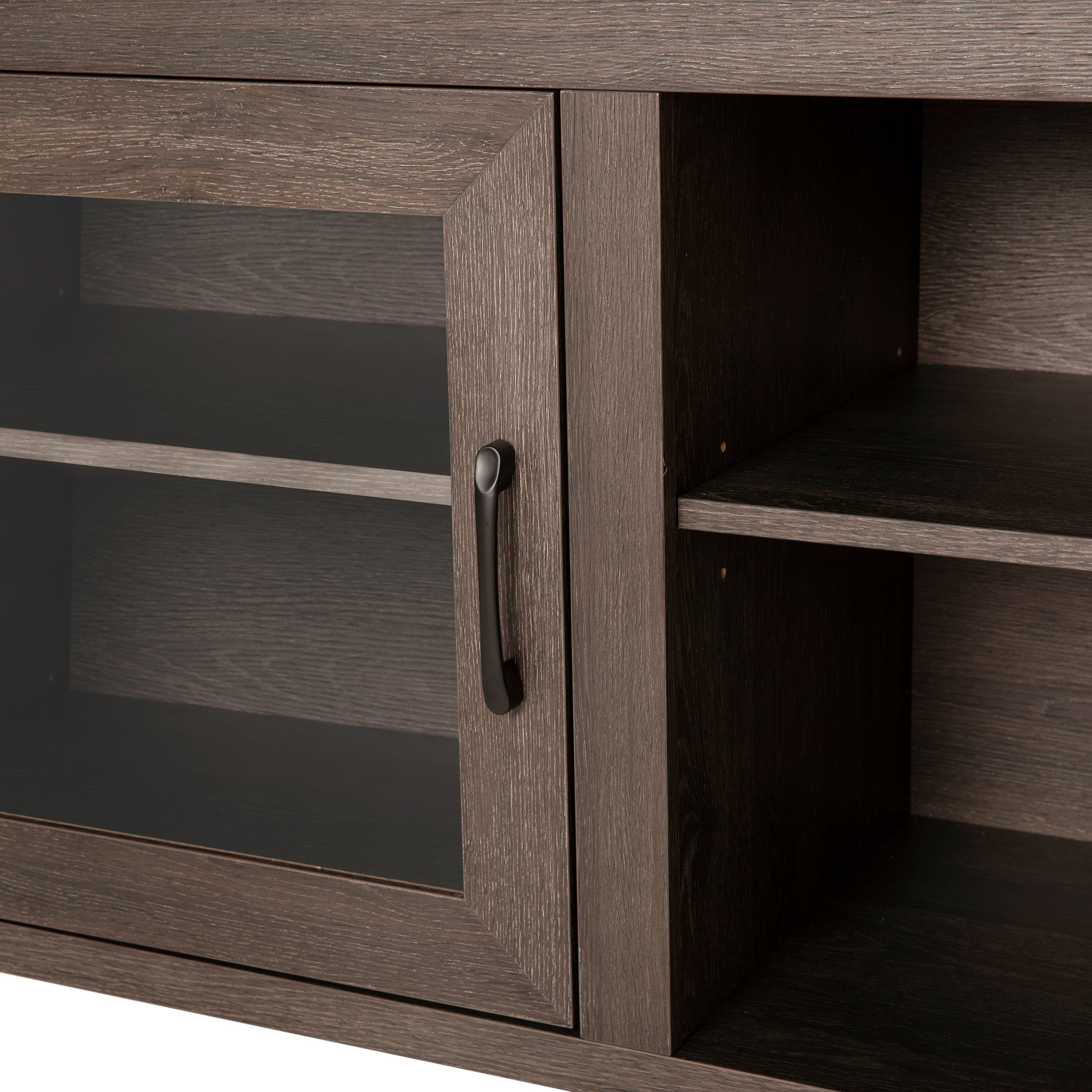 Sheffield Classic TV Stand for up to 80" TVs - Modern Finish with Full Glass Doors - 65" Engineered Wood Frame - 3 Shelves