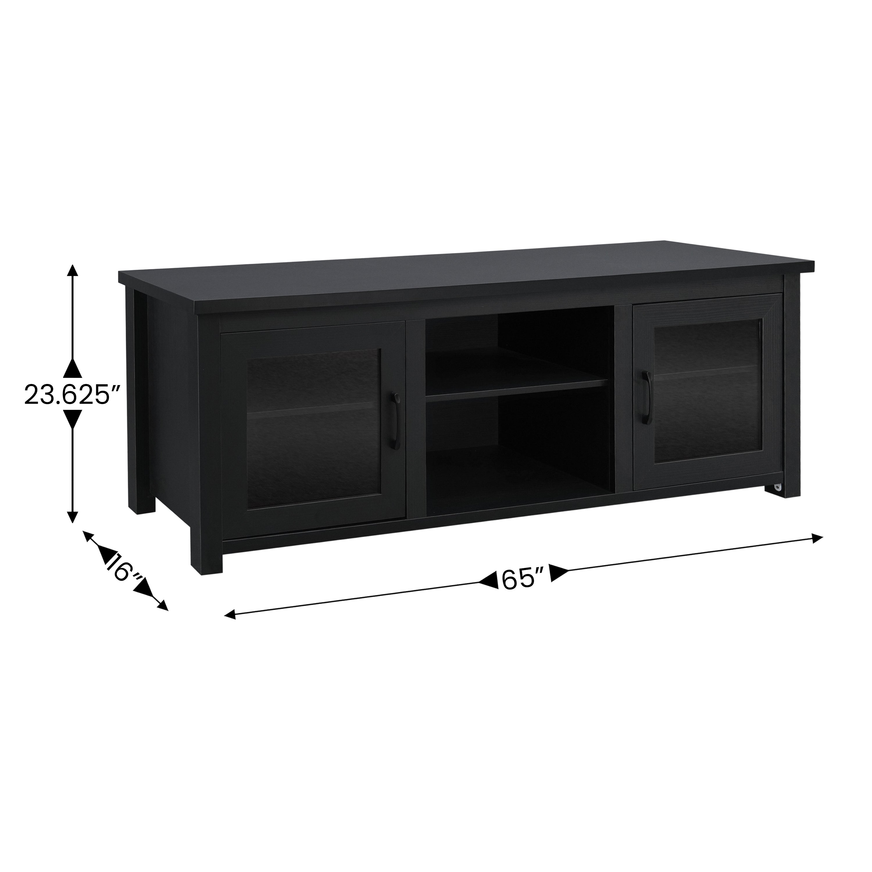 Sheffield Classic TV Stand for up to 80" TVs - Modern Finish with Full Glass Doors - 65" Engineered Wood Frame - 3 Shelves