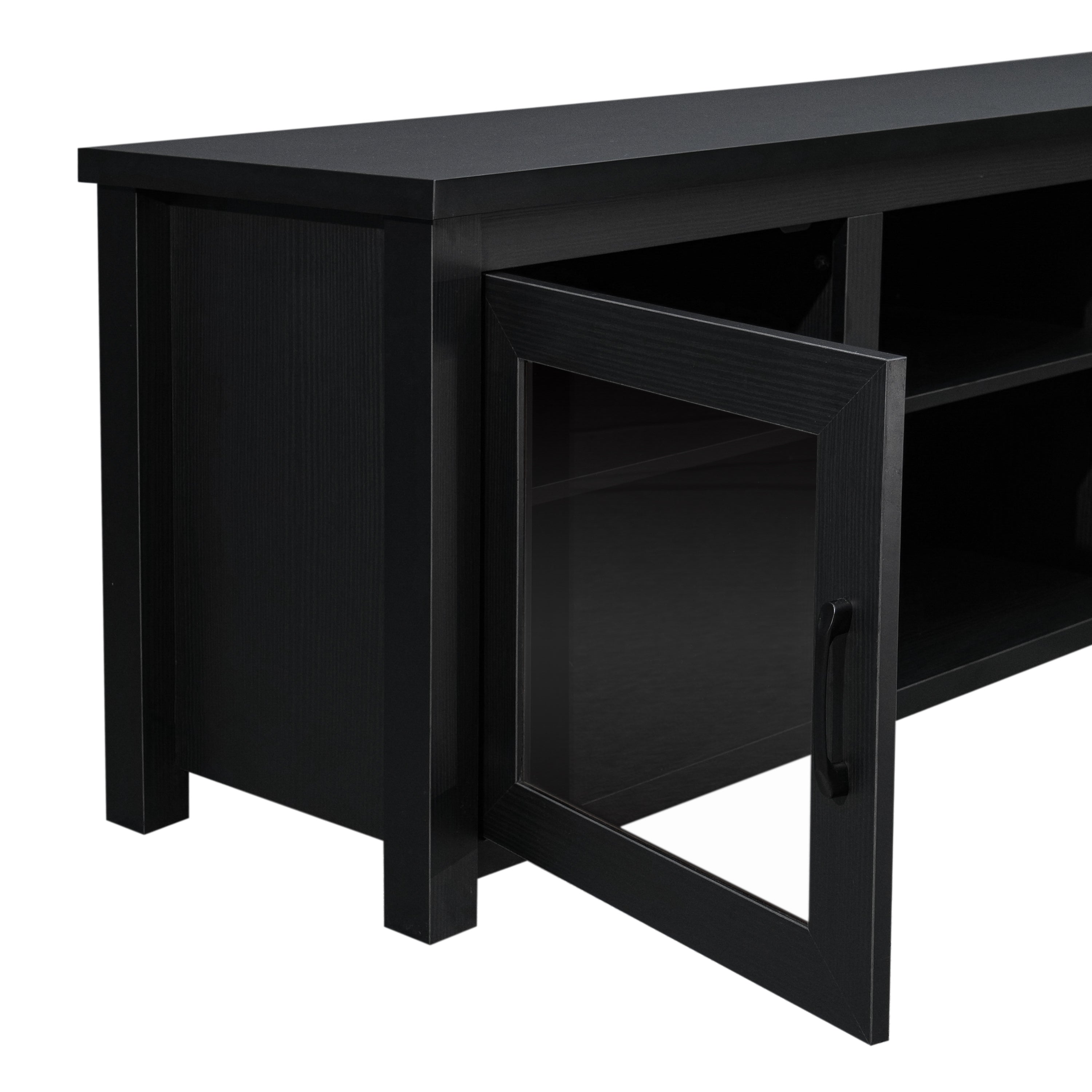 Sheffield Classic TV Stand for up to 80" TVs - Modern Finish with Full Glass Doors - 65" Engineered Wood Frame - 3 Shelves