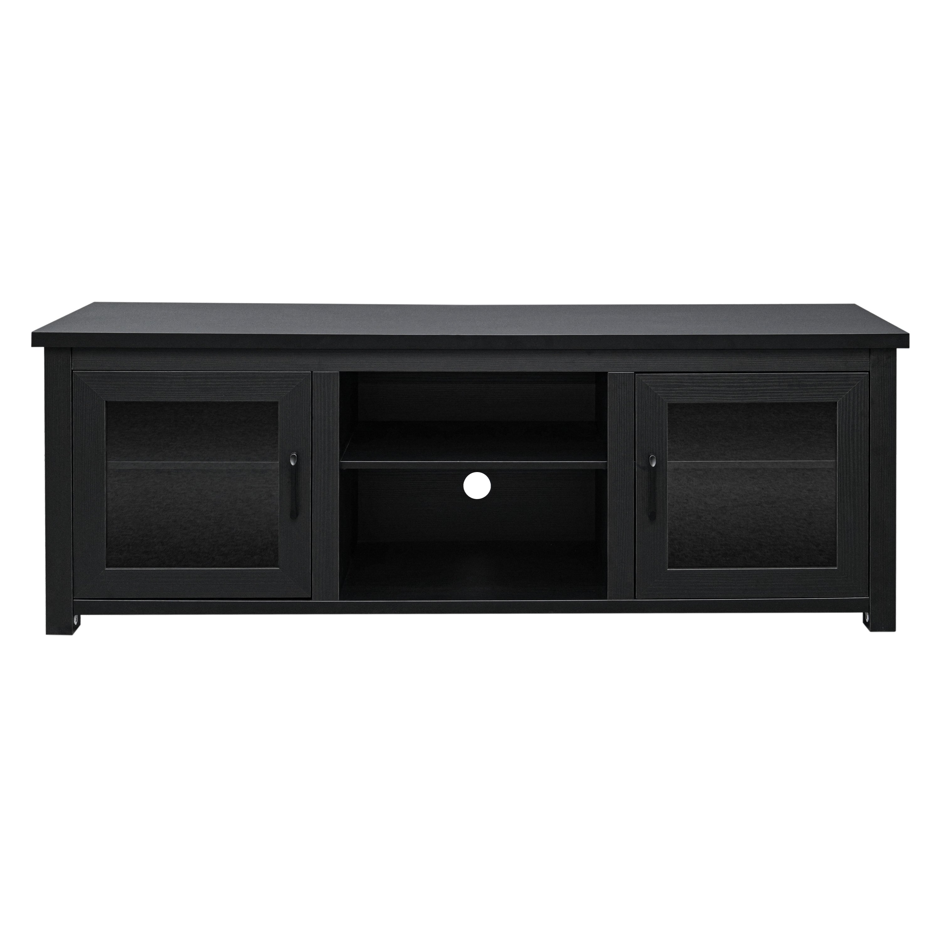 Sheffield Classic TV Stand for up to 80" TVs - Modern Finish with Full Glass Doors - 65" Engineered Wood Frame - 3 Shelves