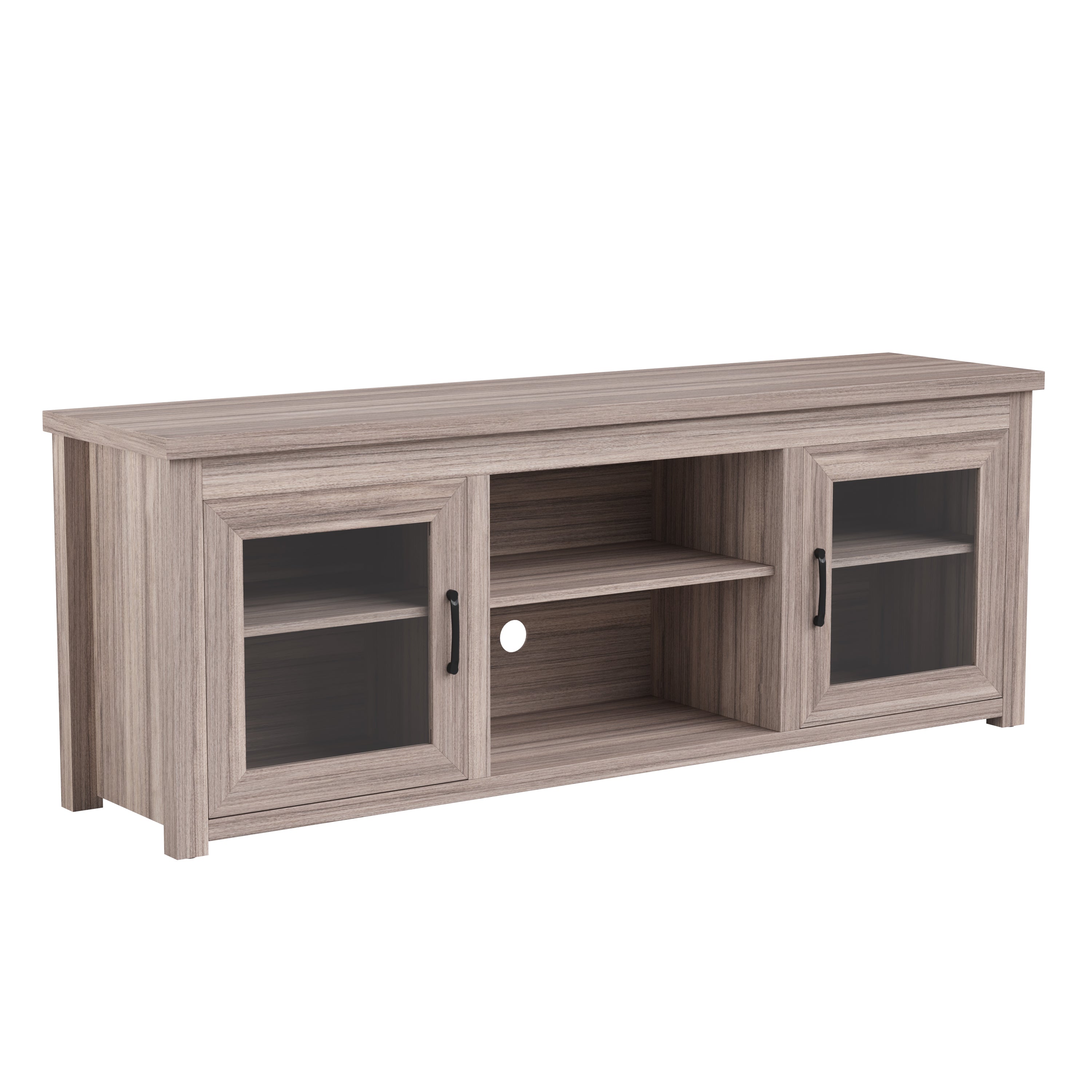 Sheffield Classic TV Stand for up to 80" TVs - Modern Finish with Full Glass Doors - 65" Engineered Wood Frame - 3 Shelves
