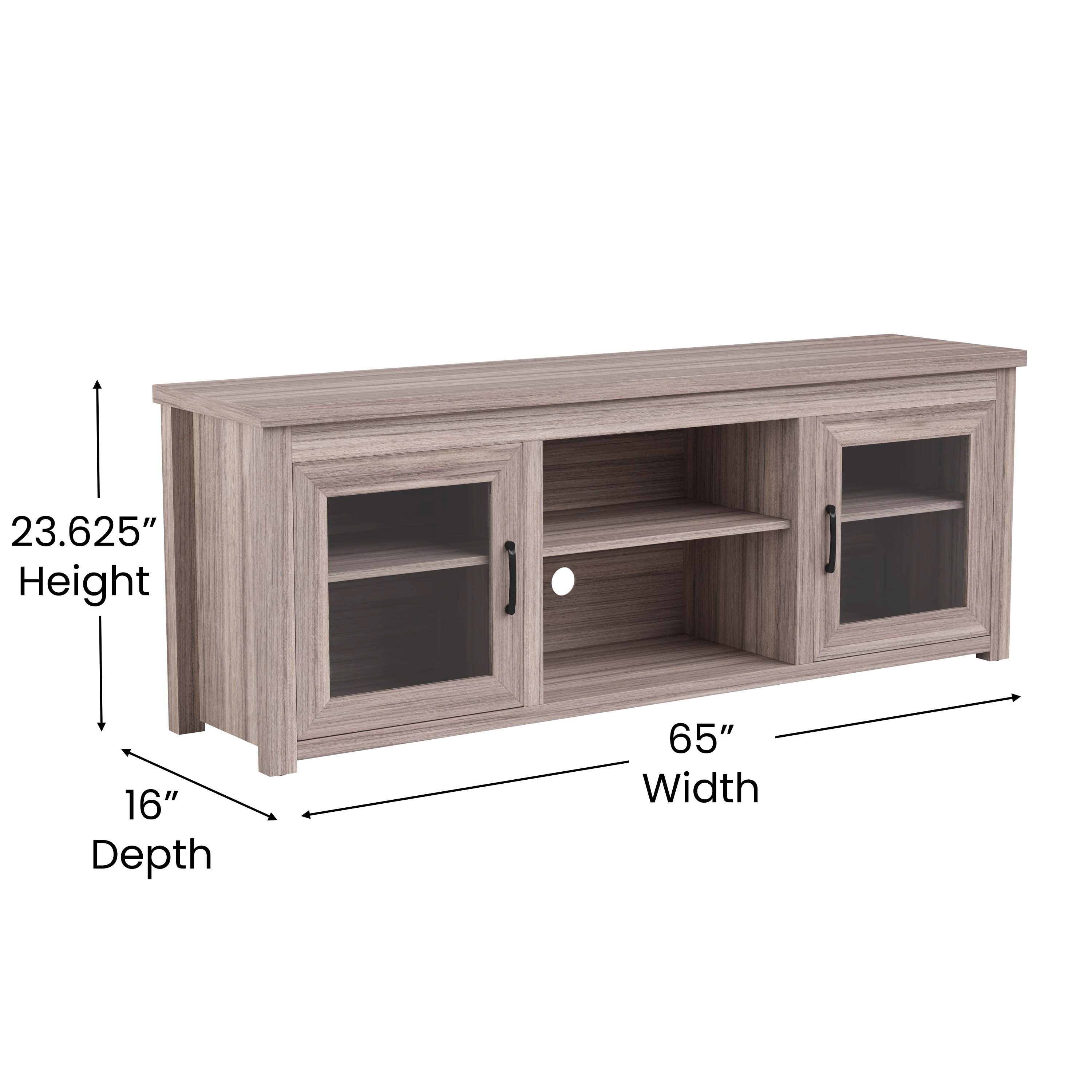 Sheffield Classic TV Stand for up to 80" TVs - Modern Finish with Full Glass Doors - 65" Engineered Wood Frame - 3 Shelves
