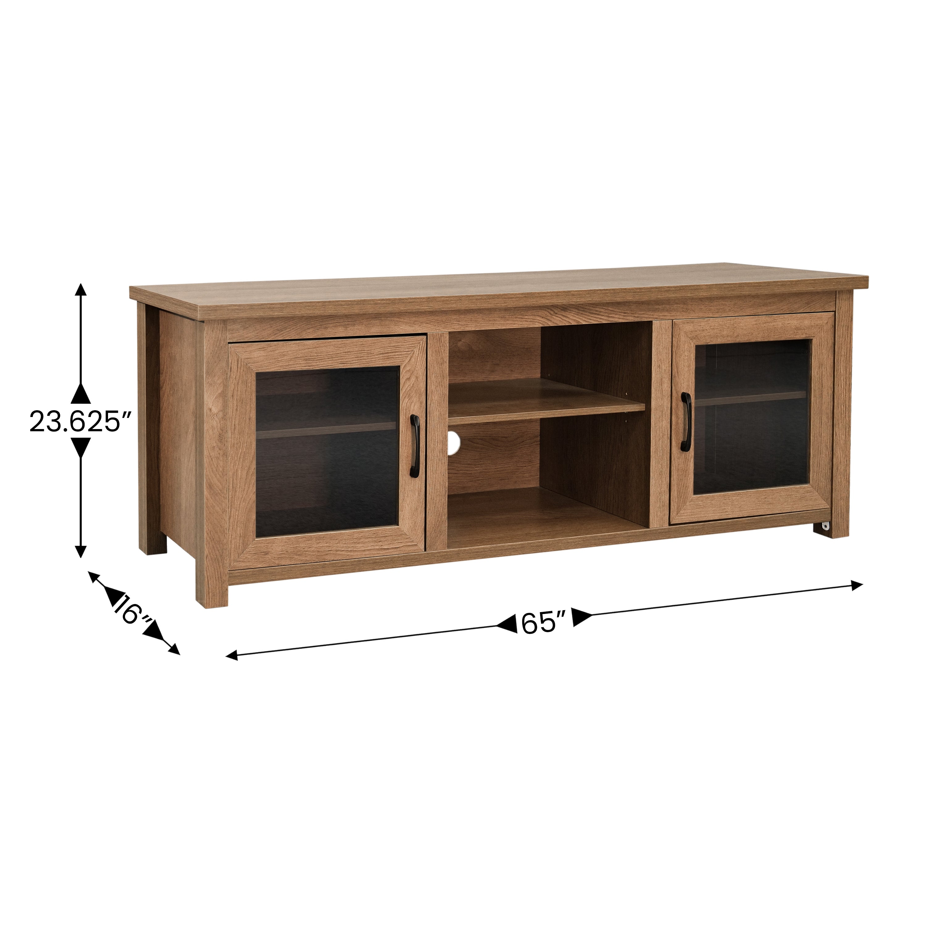 Sheffield Classic TV Stand for up to 80" TVs - Modern Finish with Full Glass Doors - 65" Engineered Wood Frame - 3 Shelves