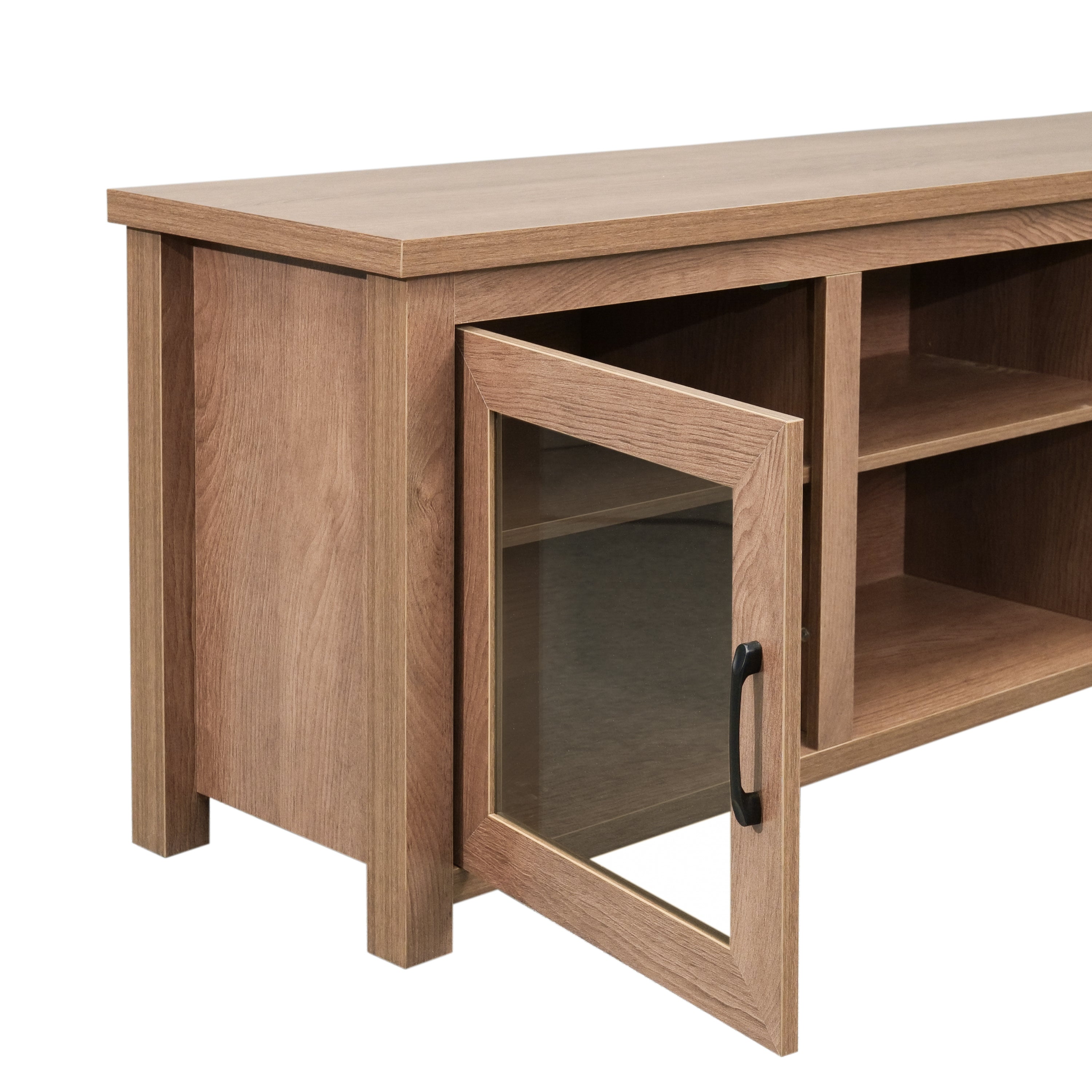 Sheffield Classic TV Stand for up to 80" TVs - Modern Finish with Full Glass Doors - 65" Engineered Wood Frame - 3 Shelves