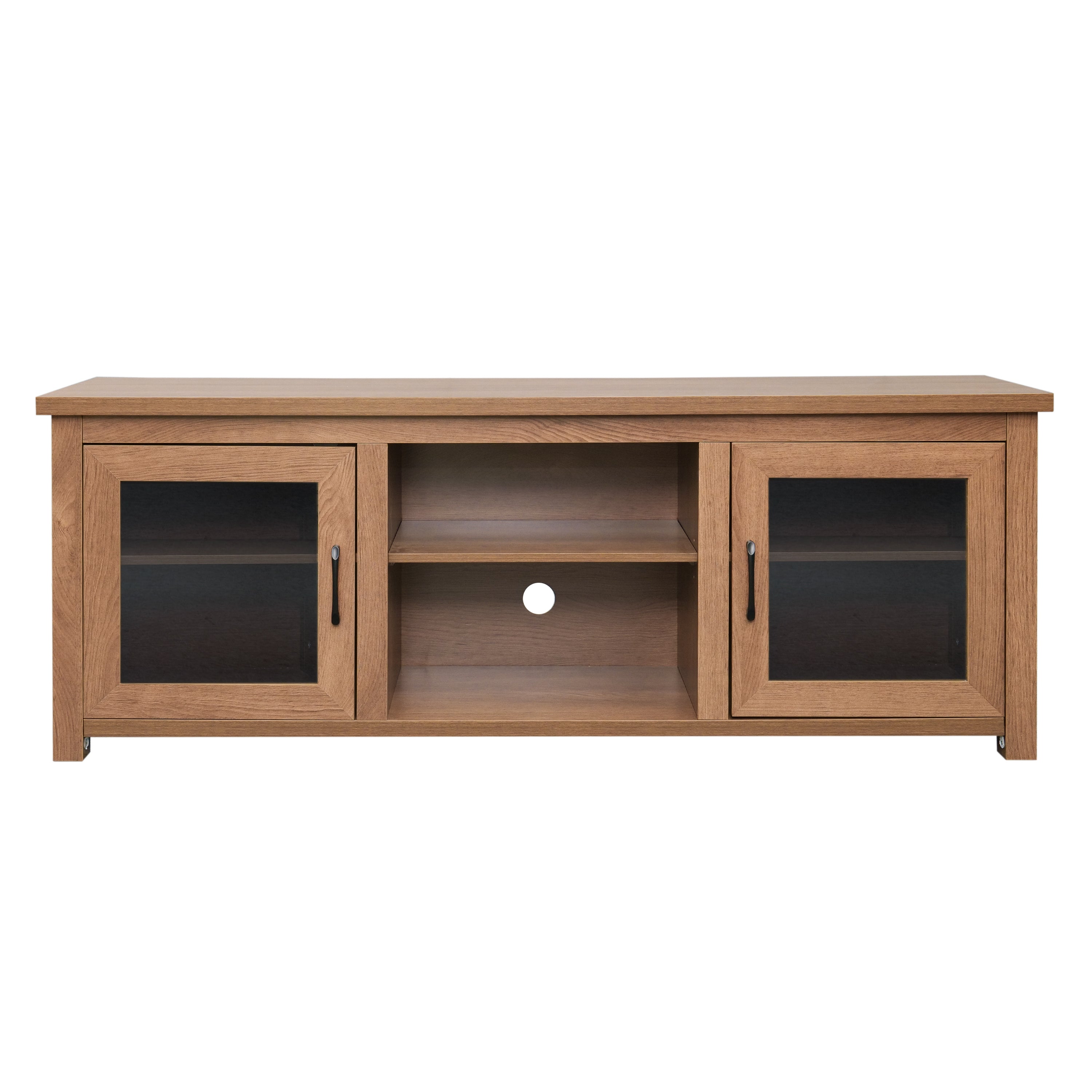 Sheffield Classic TV Stand for up to 80" TVs - Modern Finish with Full Glass Doors - 65" Engineered Wood Frame - 3 Shelves