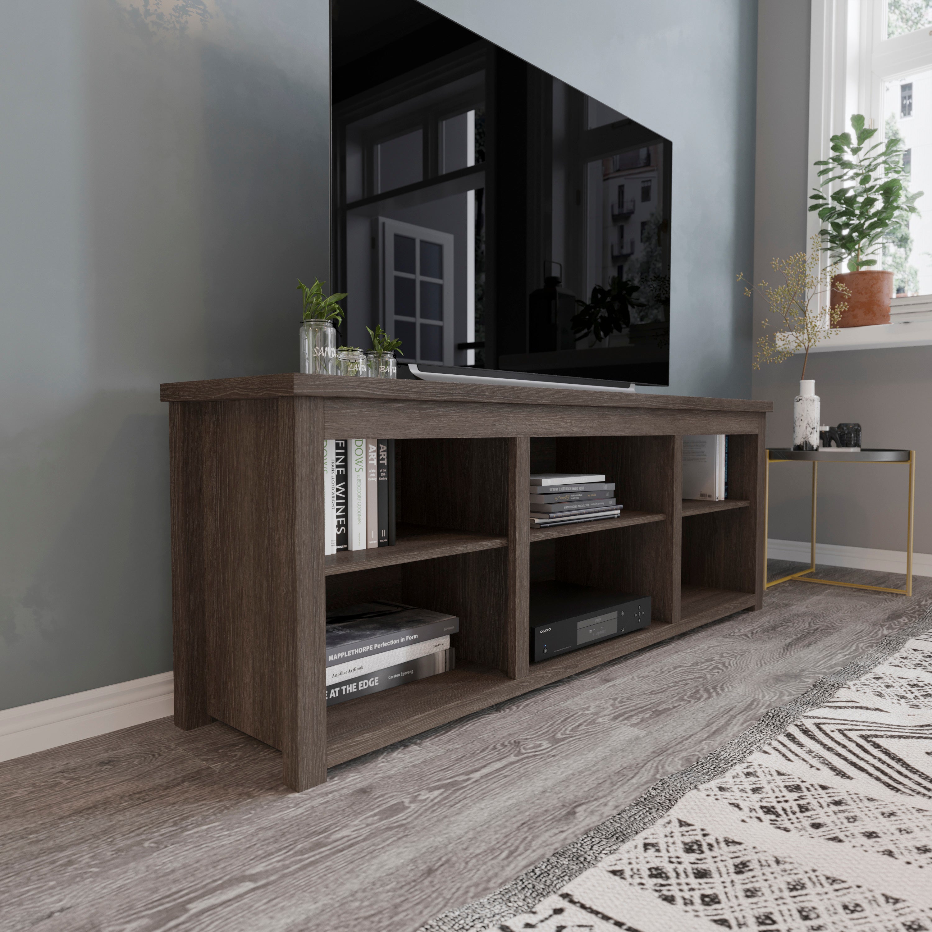 Kilead Farmhouse TV Stand for up to 80" TVs - 65" Engineered Wood Framed Media Console with Open Storage