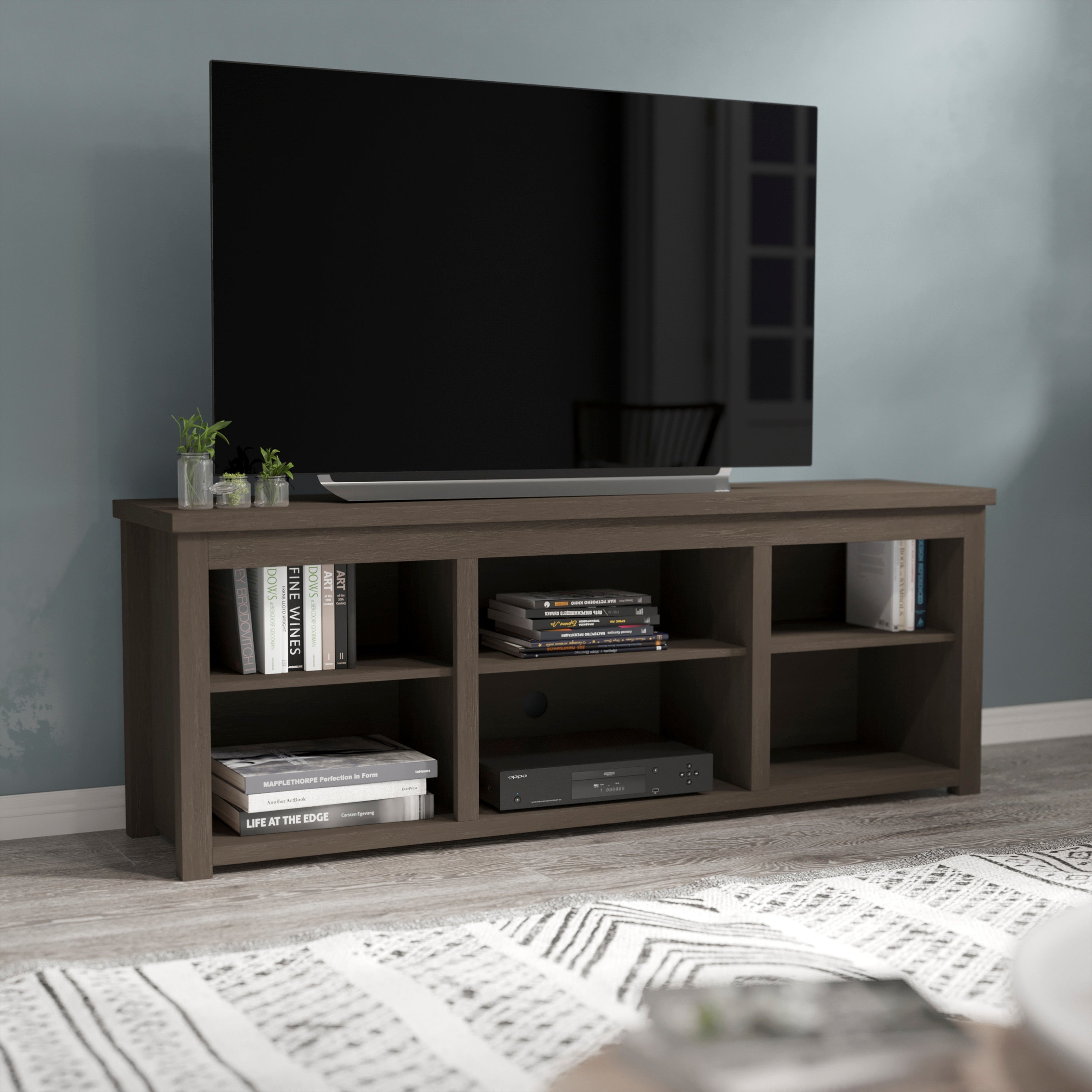 Kilead Farmhouse TV Stand for up to 80" TVs - 65" Engineered Wood Framed Media Console with Open Storage