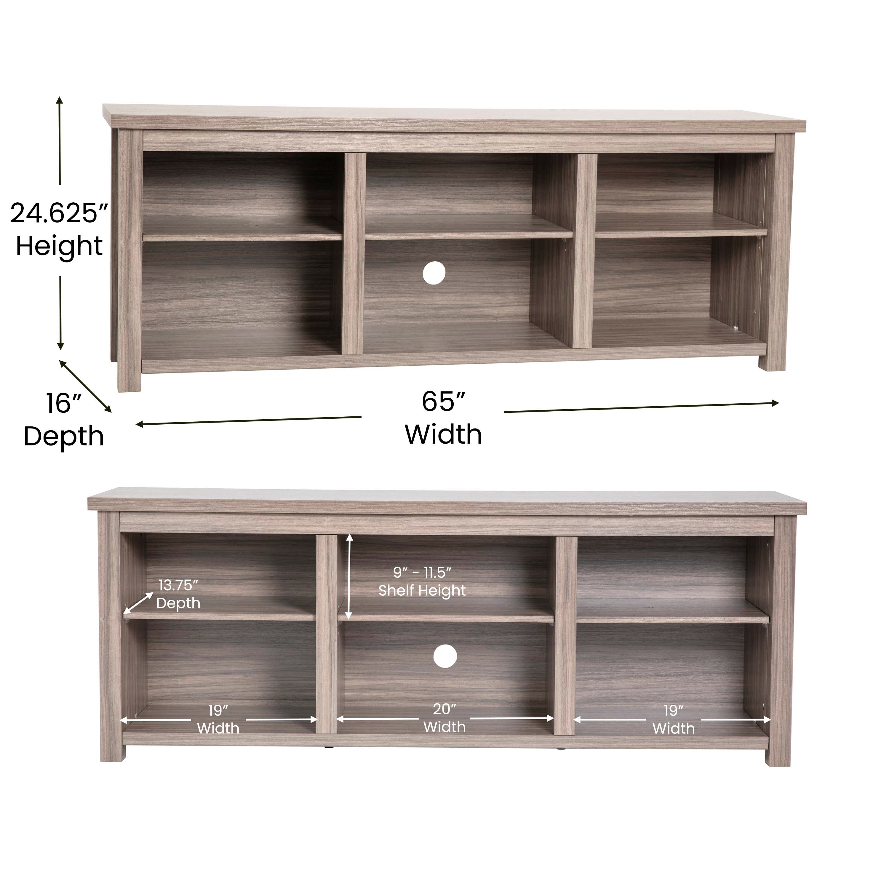 Kilead Farmhouse TV Stand for up to 80" TVs - 65" Engineered Wood Framed Media Console with Open Storage