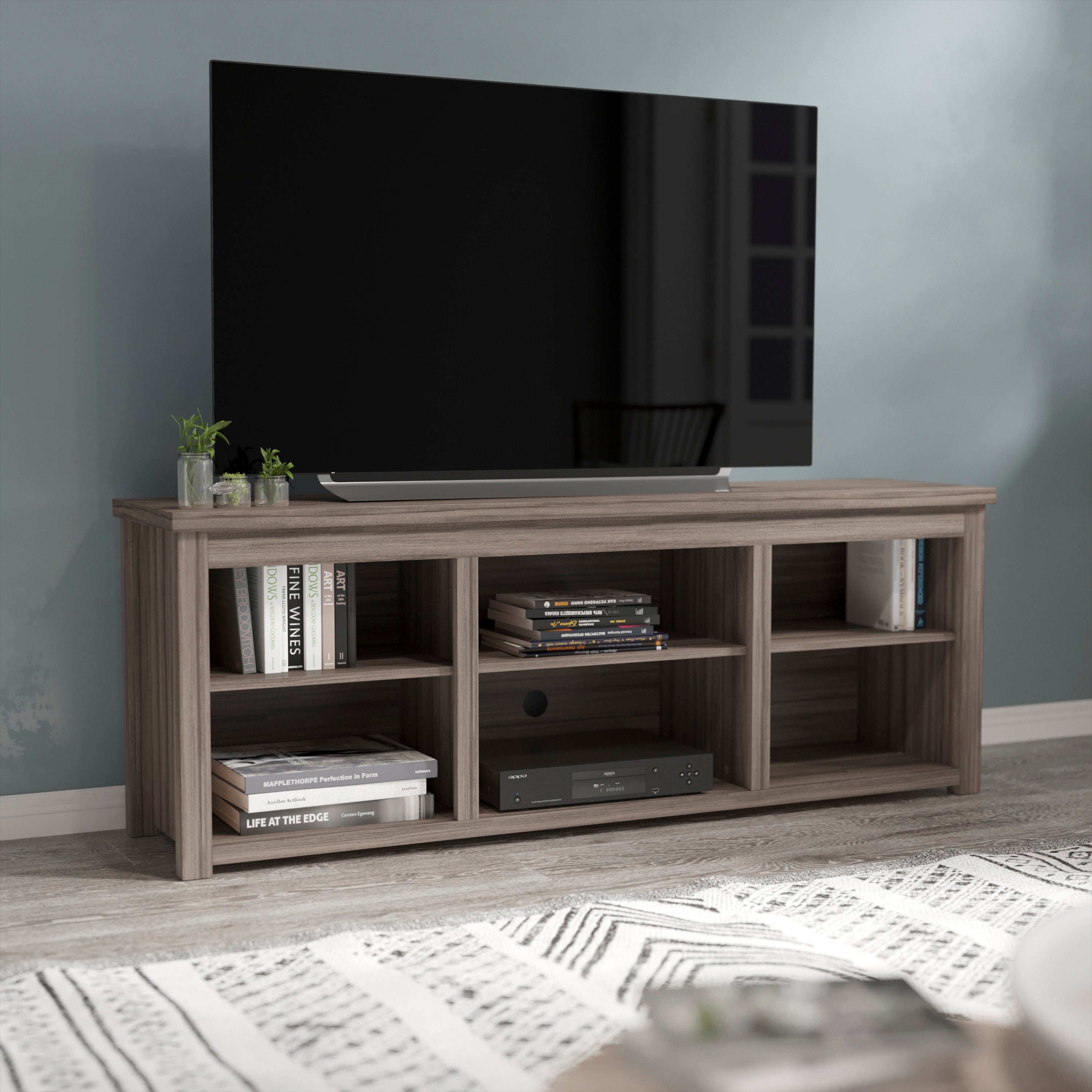 Kilead Farmhouse TV Stand for up to 80" TVs - 65" Engineered Wood Framed Media Console with Open Storage-TV Stand-Flash Furniture-Wall2Wall Furnishings