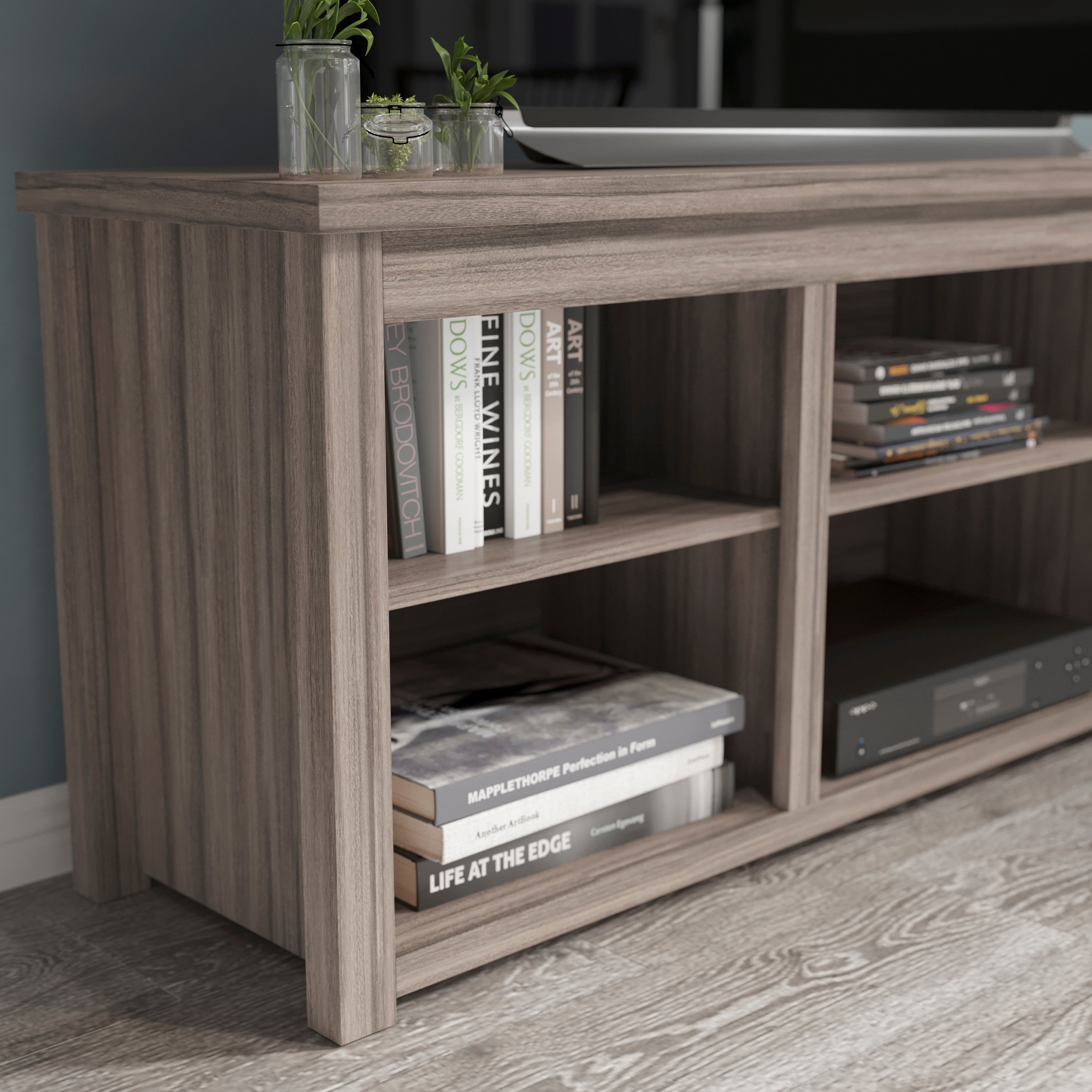 Kilead Farmhouse TV Stand for up to 80" TVs - 65" Engineered Wood Framed Media Console with Open Storage