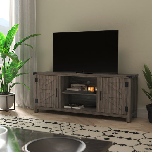 Charlotte Modern Farmhouse Barn Door TV Stand for TV's up to 65 Inches - 59 Inch Industrial Entertainment Center with Adjustable Shelf