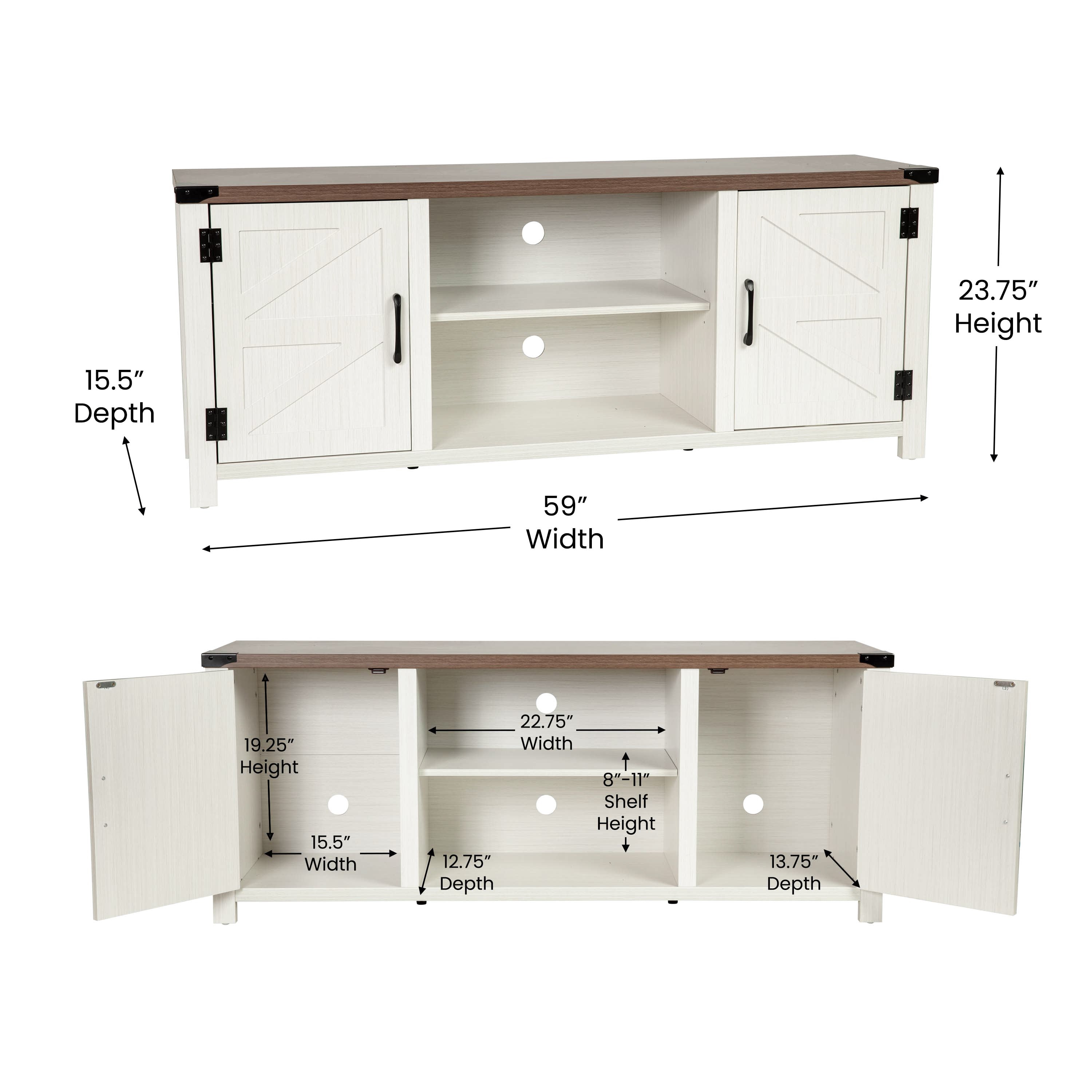Charlotte Modern Farmhouse Barn Door TV Stand for TV's up to 65 Inches - 59 Inch Industrial Entertainment Center with Adjustable Shelf