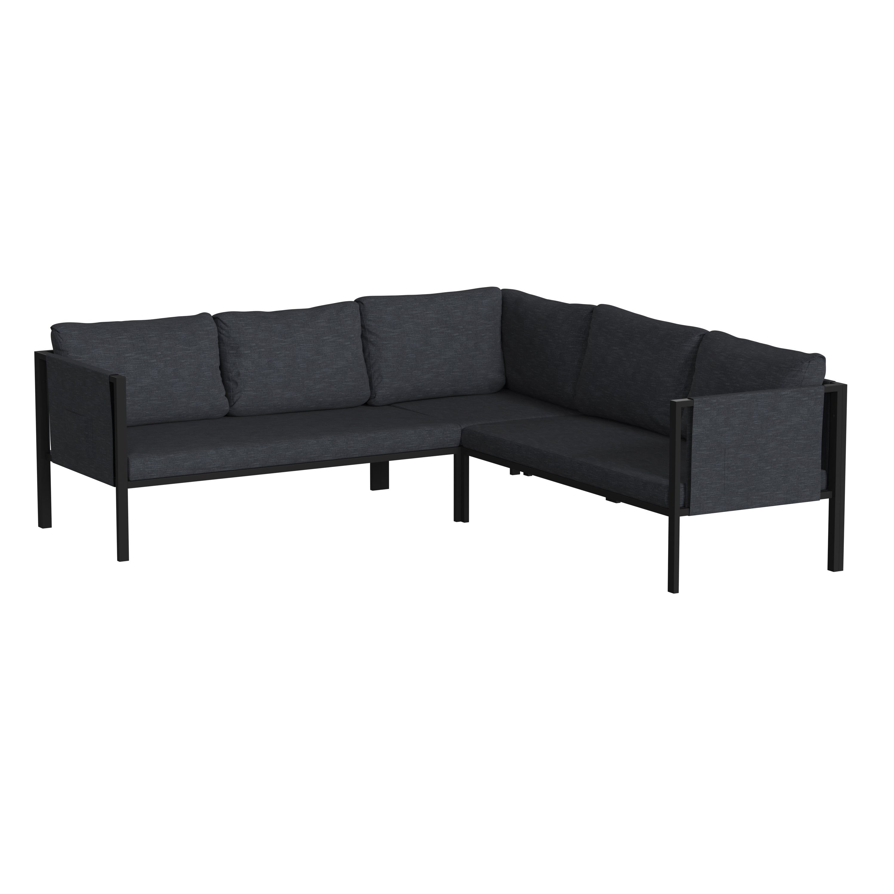 Lea Indoor/Outdoor Sectional with Cushions - Modern Steel Framed Chair with Dual Storage Pockets-Outdoor Sectional-Flash Furniture-Wall2Wall Furnishings