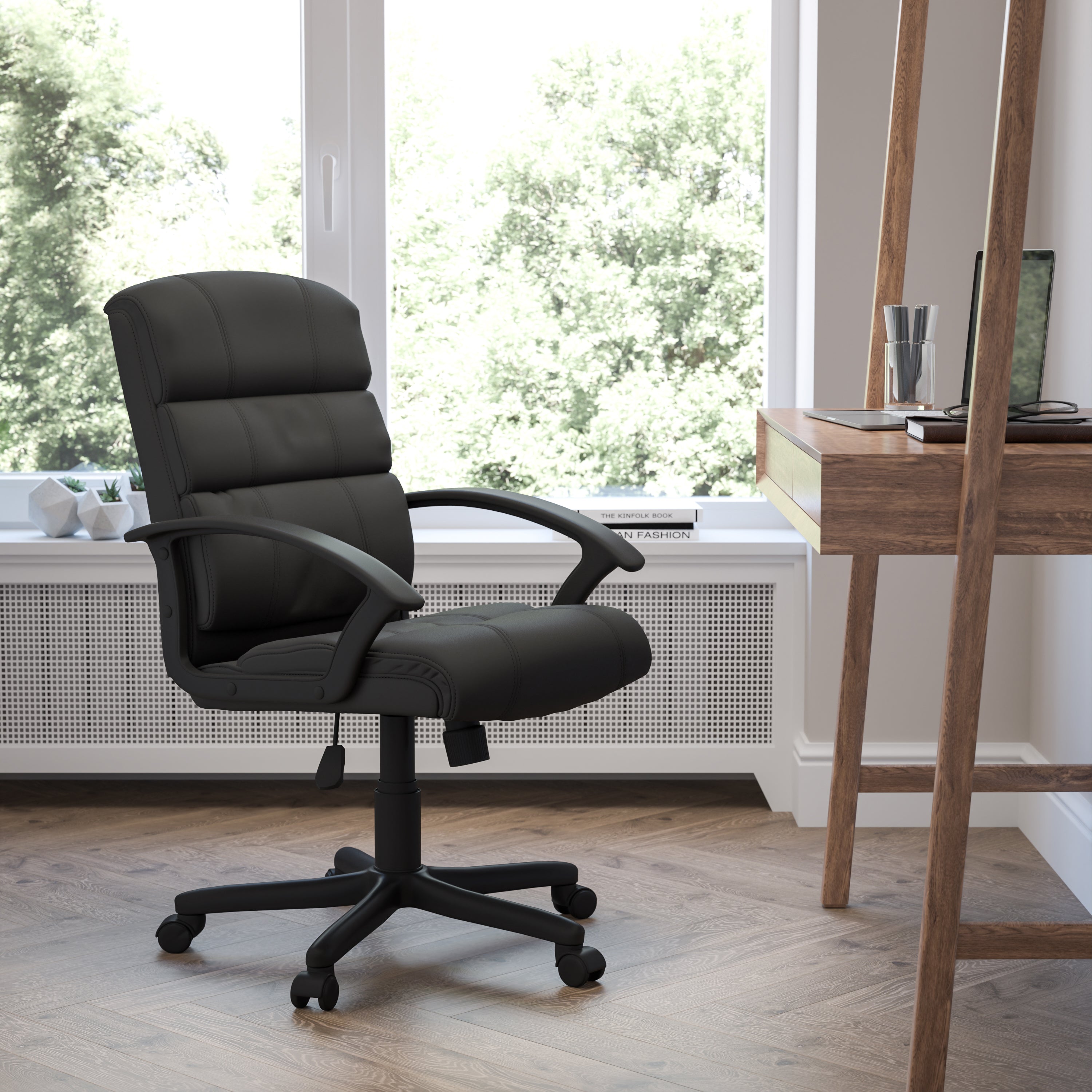 Mid-Back LeatherSoft Swivel Task Office Chair with Accent Divided Back and Arms-Office Chair-Flash Furniture-Wall2Wall Furnishings