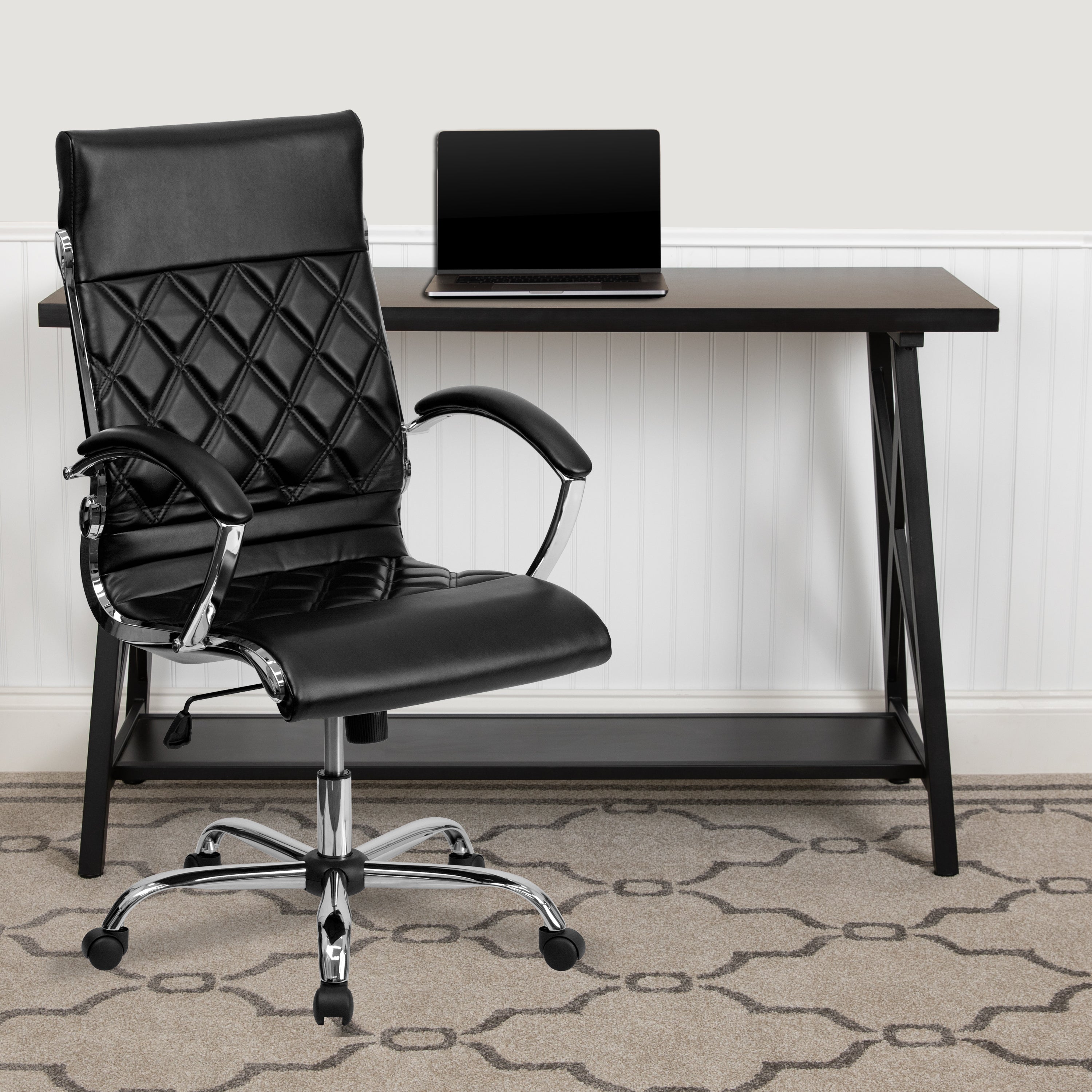 High Back Designer Quilted LeatherSoft Executive Swivel Office Chair with Chrome Base and Arms-Office Chair-Flash Furniture-Wall2Wall Furnishings