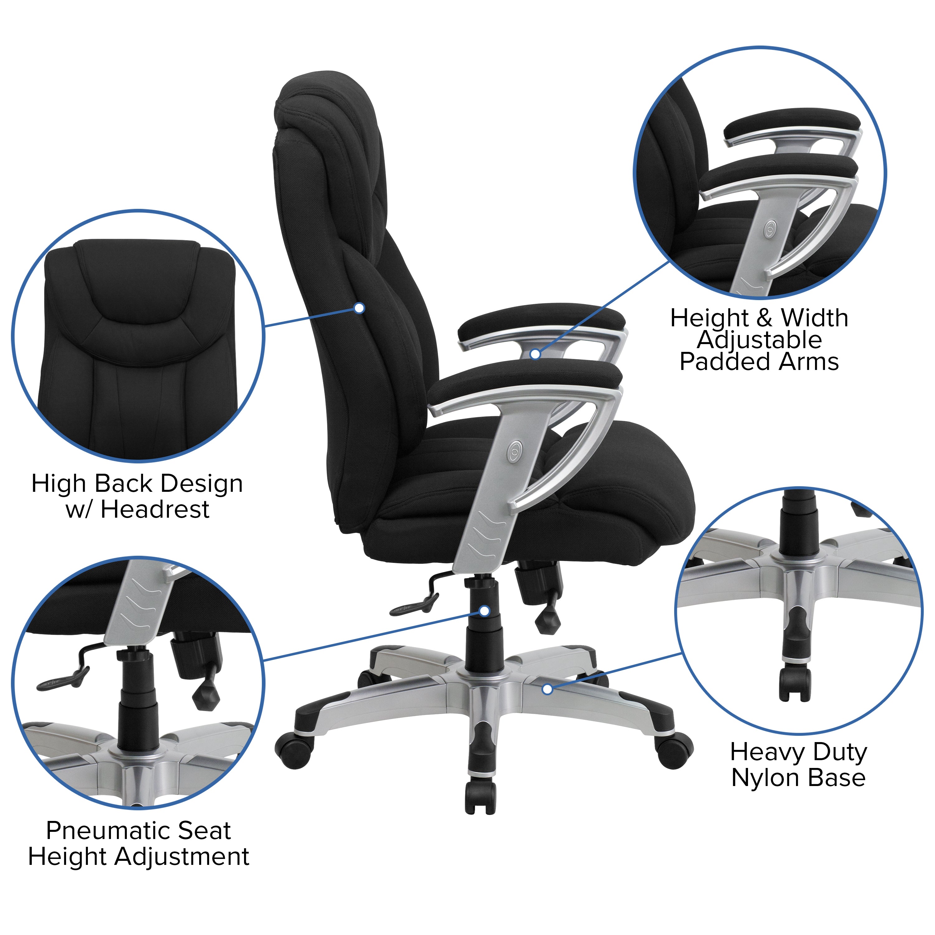 HERCULES Series Big & Tall 400 lb. Rated Executive Swivel Ergonomic Office Chair with Silver Finished Adjustable Arms-Big & Tall Office Chair-Flash Furniture-Wall2Wall Furnishings