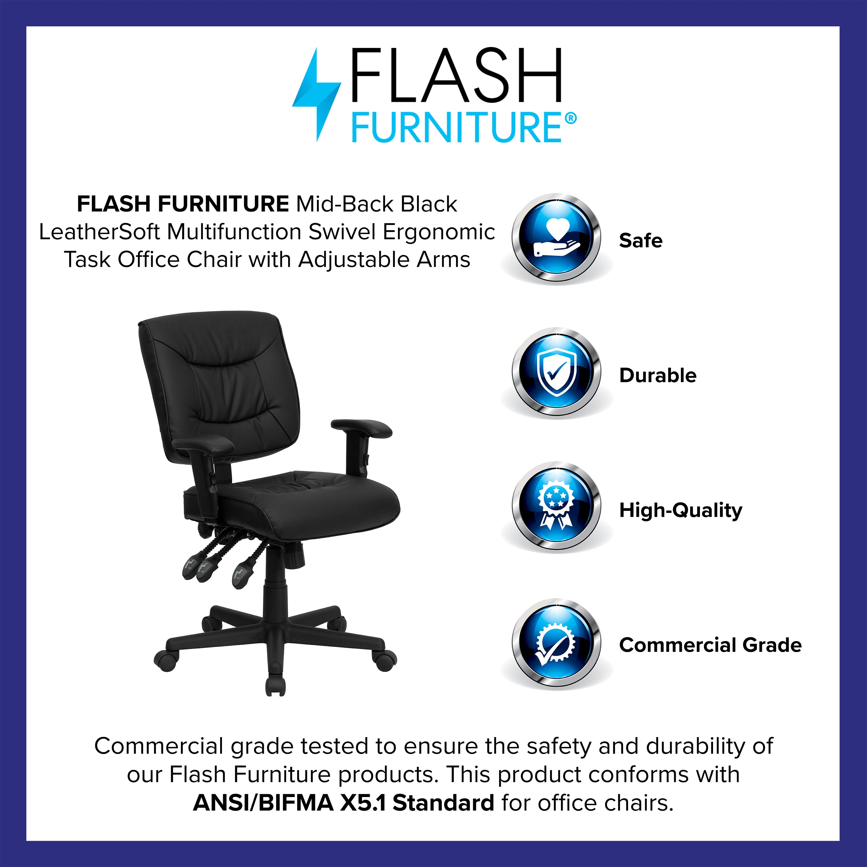 Mid-Back LeatherSoft Multifunction Swivel Ergonomic Task Office Chair with Adjustable Arms