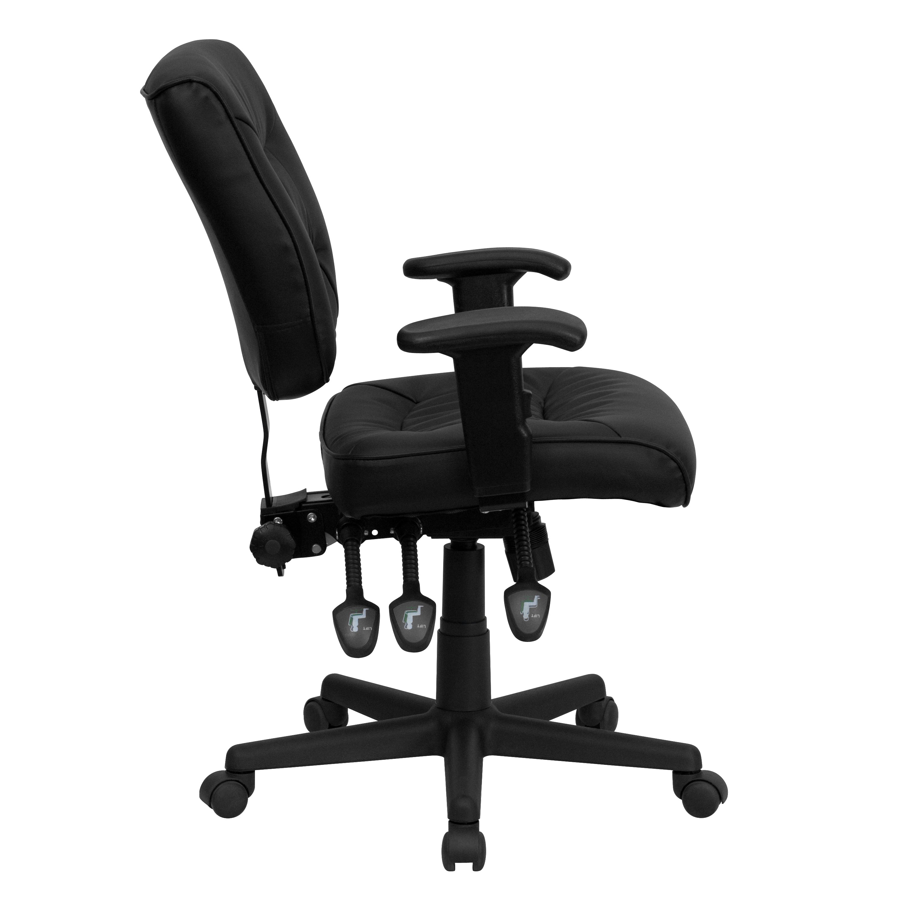 Mid-Back LeatherSoft Multifunction Swivel Ergonomic Task Office Chair with Adjustable Arms-Office Chair-Flash Furniture-Wall2Wall Furnishings