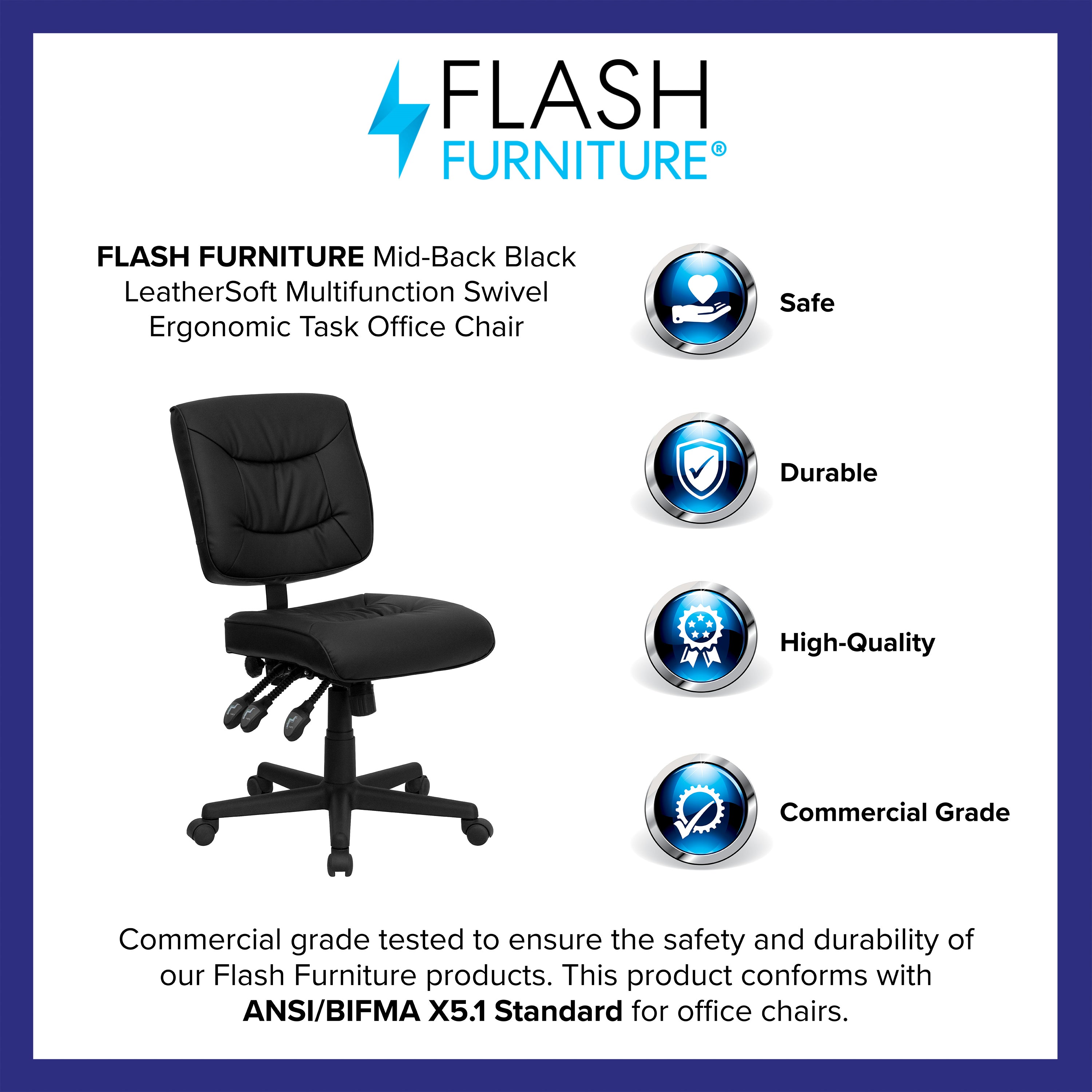 Mid-Back LeatherSoft Multifunction Swivel Ergonomic Task Office Chair