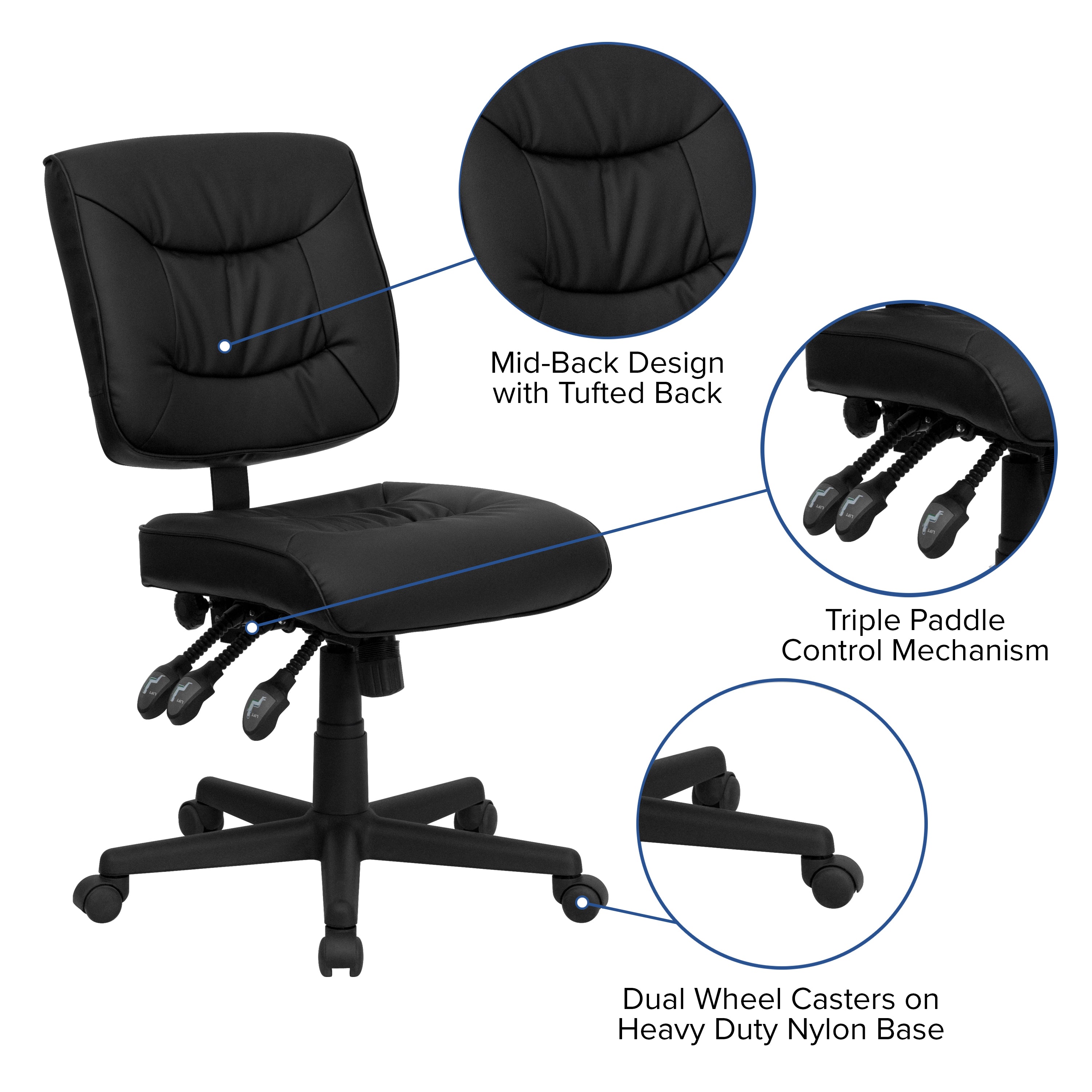 Mid-Back LeatherSoft Multifunction Swivel Ergonomic Task Office Chair