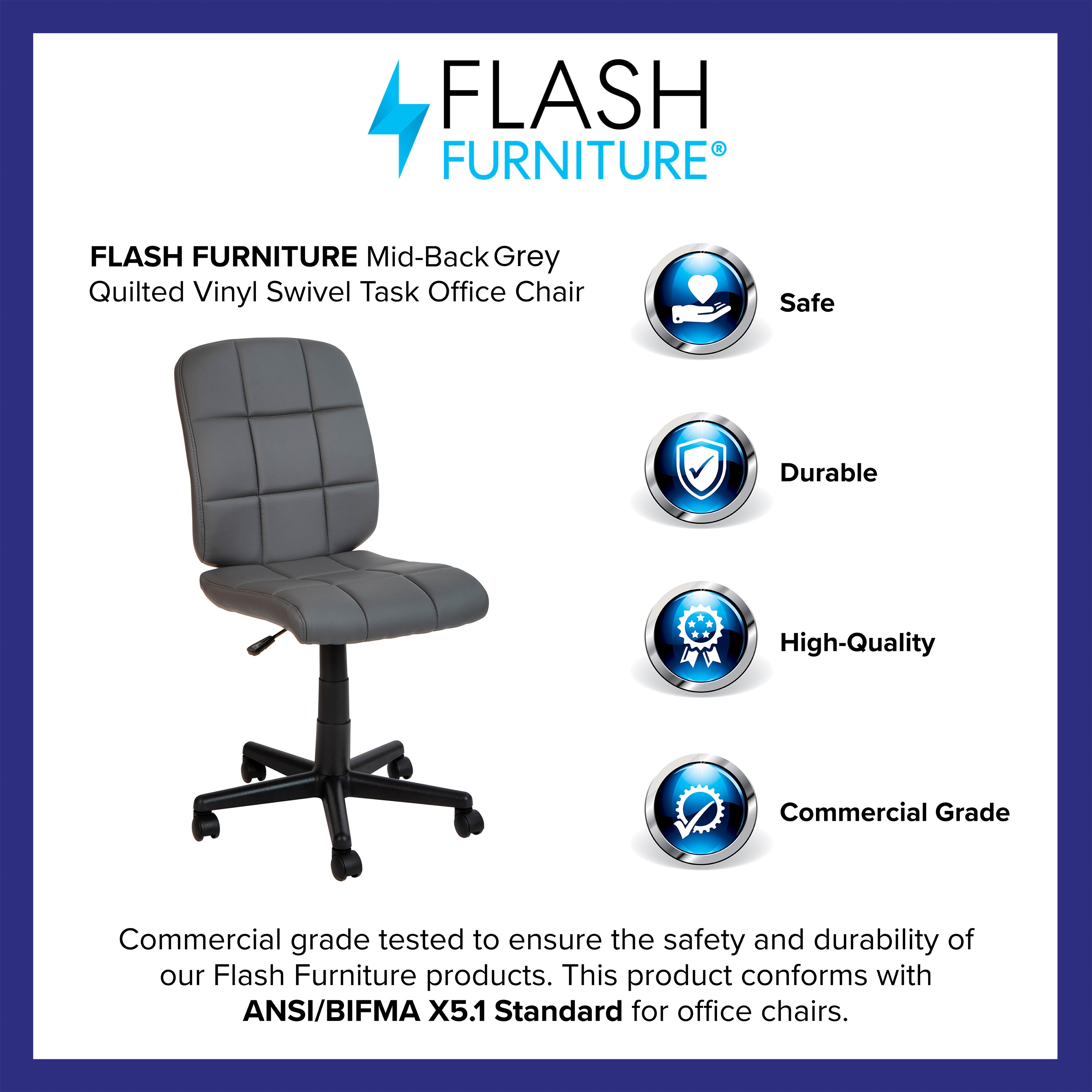Mid-Back Quilted Vinyl Swivel Task Office Chair