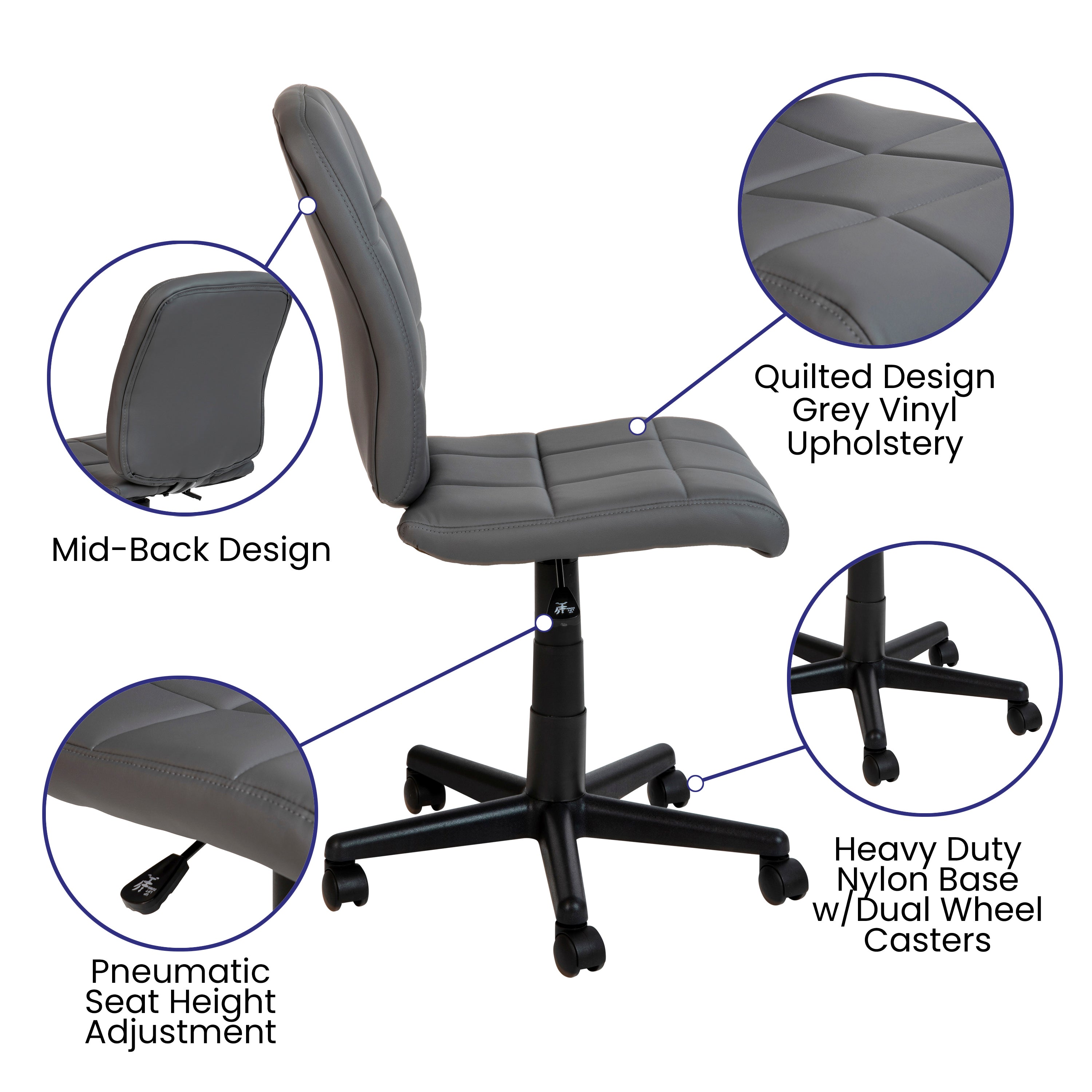 Mid-Back Quilted Vinyl Swivel Task Office Chair
