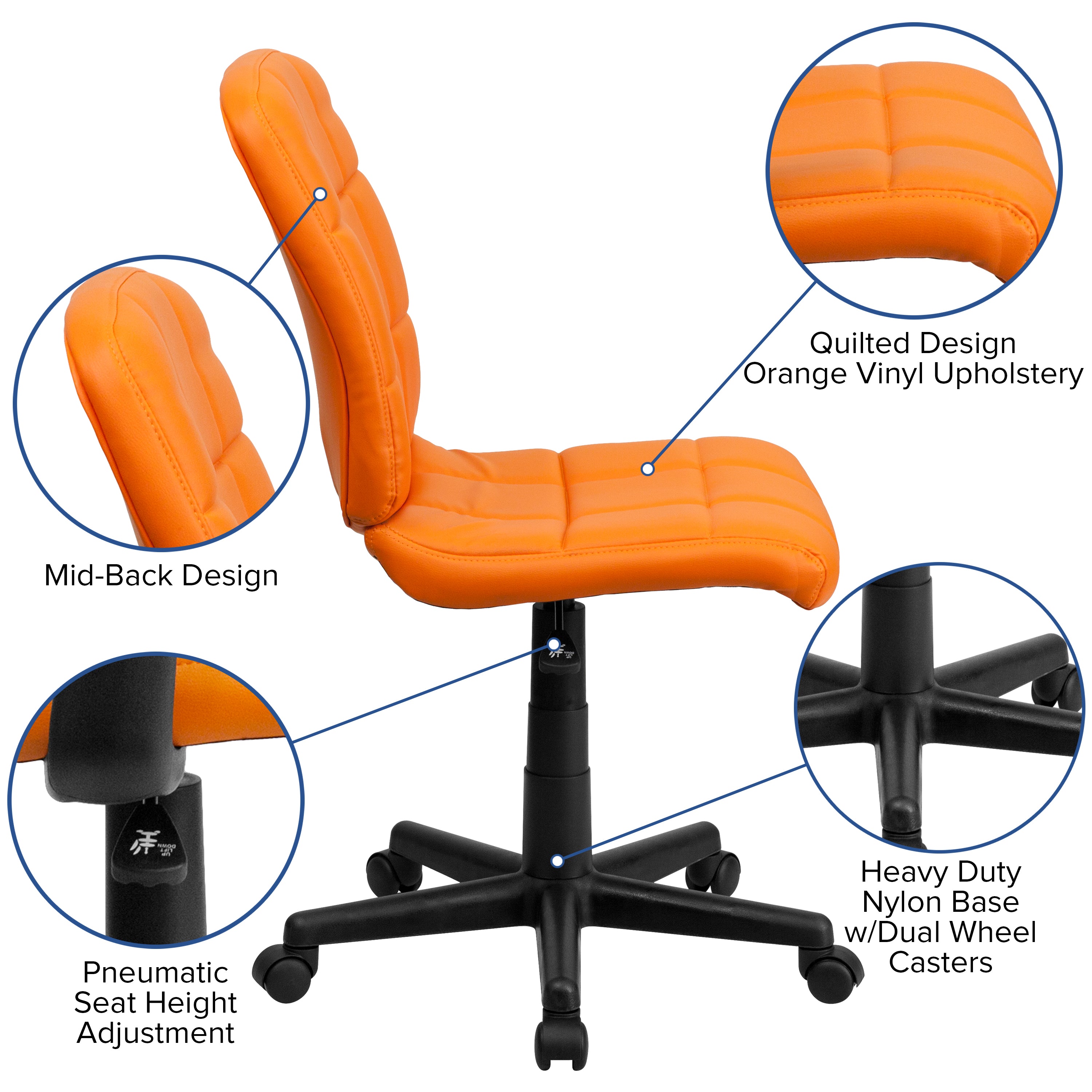Mid-Back Quilted Vinyl Swivel Task Office Chair