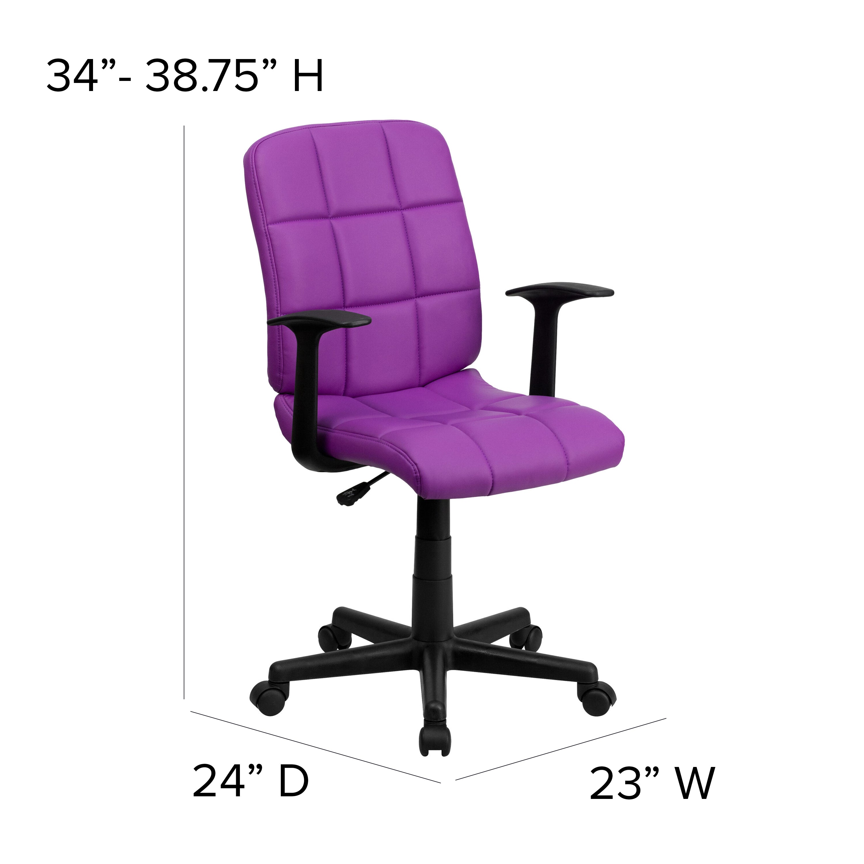Mid-Back Quilted Vinyl Swivel Task Office Chair with Arms