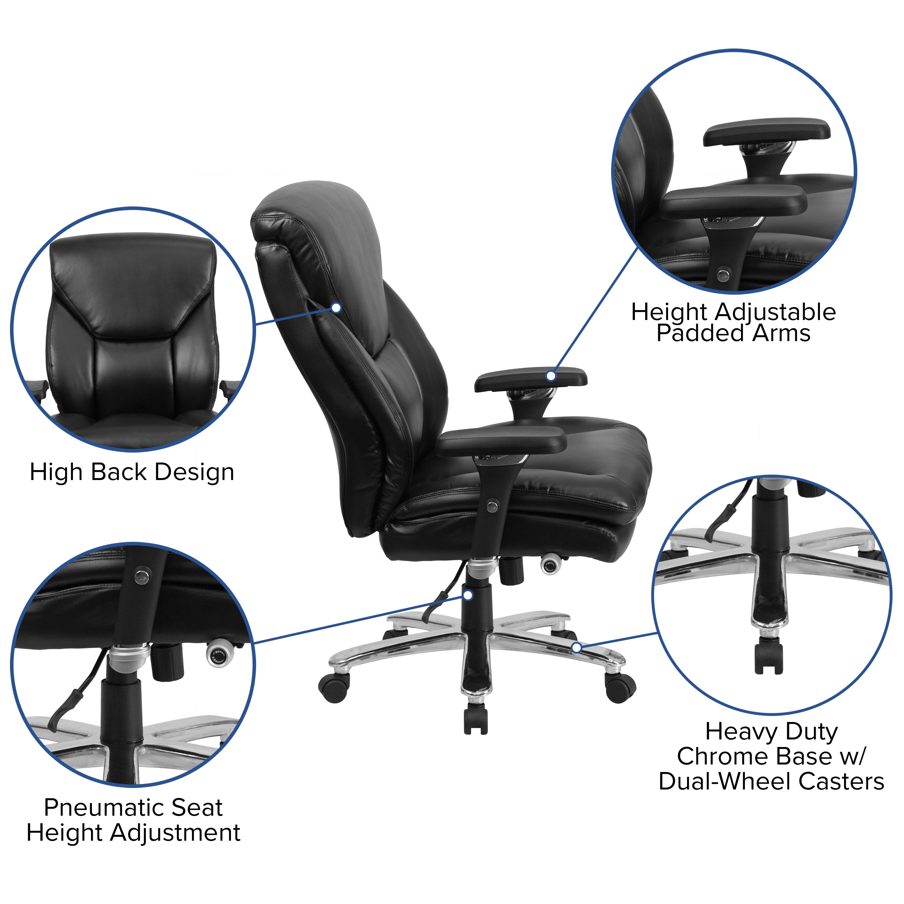 HERCULES Series 24/7 Intensive Use Big & Tall 400 lb. Rated High Back Executive Swivel Ergonomic Office Chair with Lumbar Knob and Large Triangular Shaped Headrest-Big & Tall Office Chair-Flash Furniture-Wall2Wall Furnishings