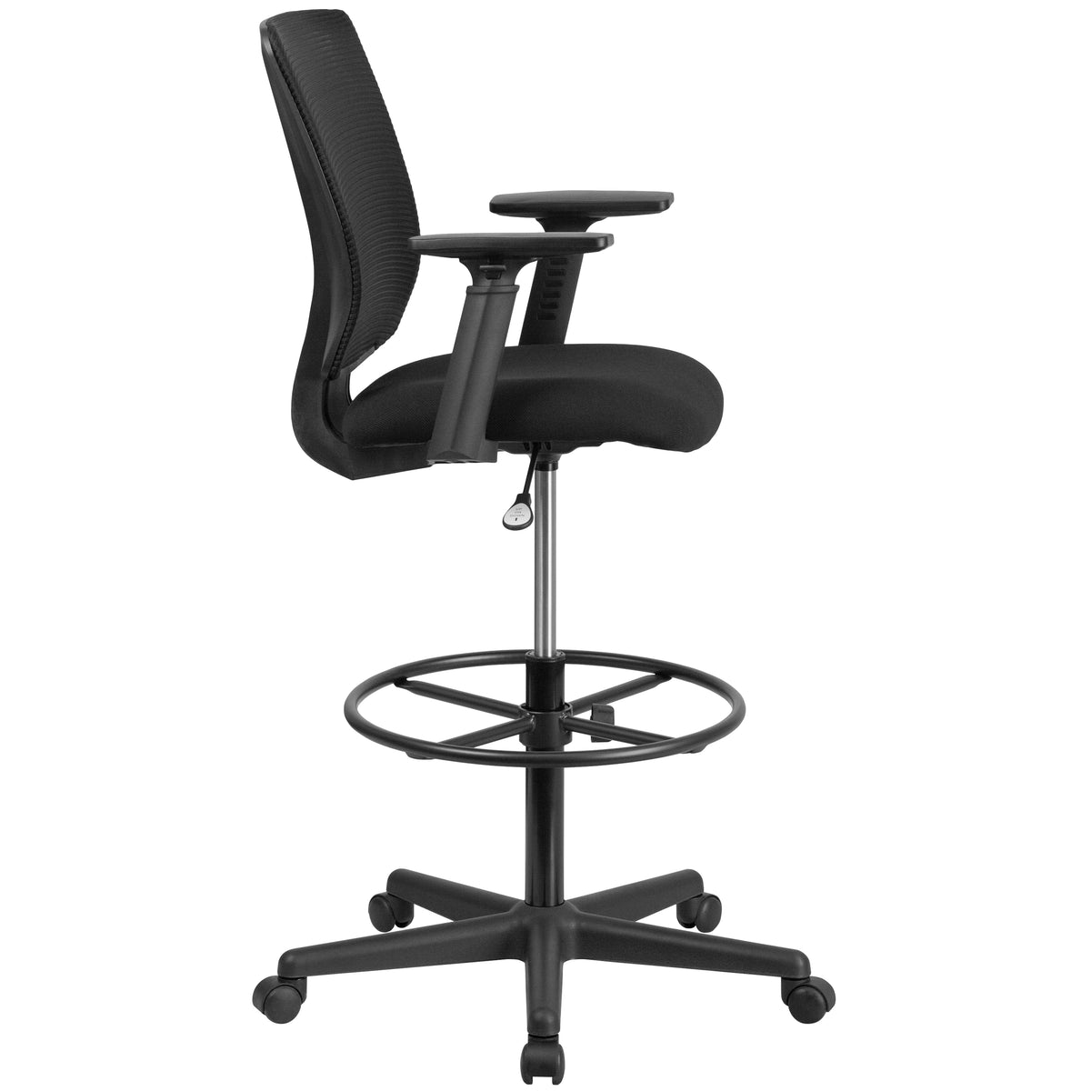 Ergonomic Mid-Back Mesh Drafting Chair with Fabric Seat, Adjustable Foot Ring and Arms