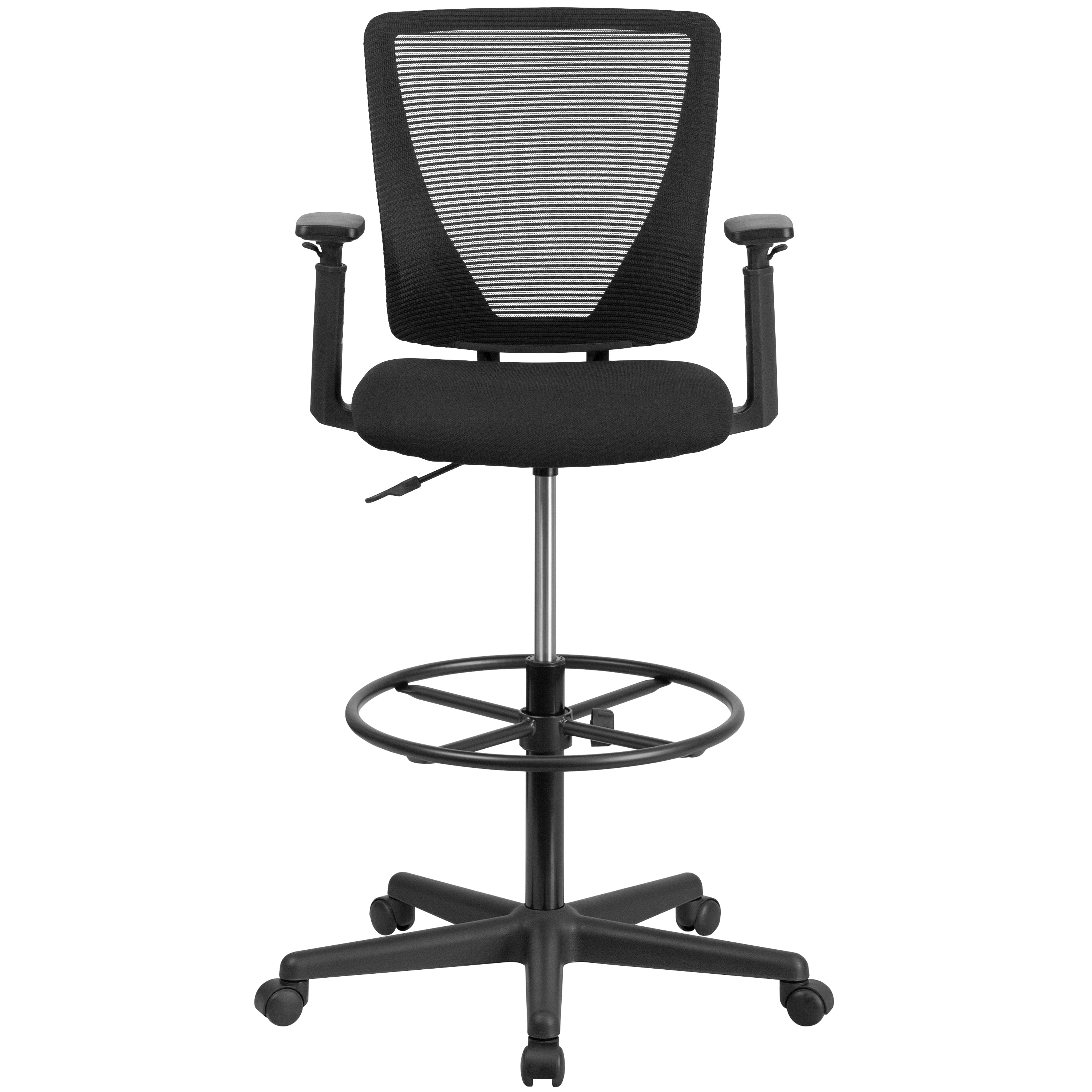 Ergonomic Mid-Back Mesh Drafting Chair with Fabric Seat, Adjustable Foot Ring and Arms-Office Chair-Flash Furniture-Wall2Wall Furnishings
