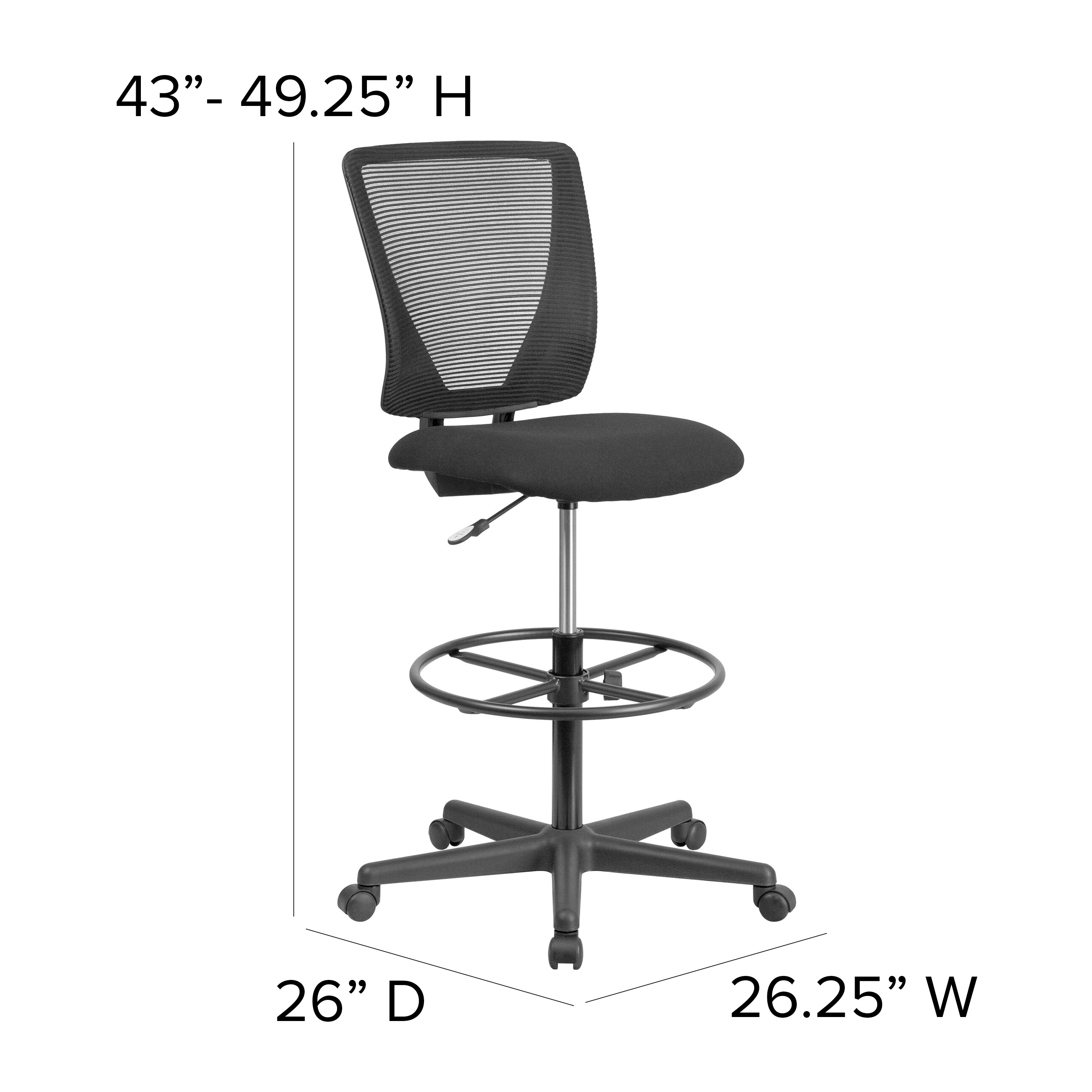 Ergonomic Mid-Back Mesh Drafting Chair with Fabric Seat and Adjustable Foot Ring-Office Chair-Flash Furniture-Wall2Wall Furnishings