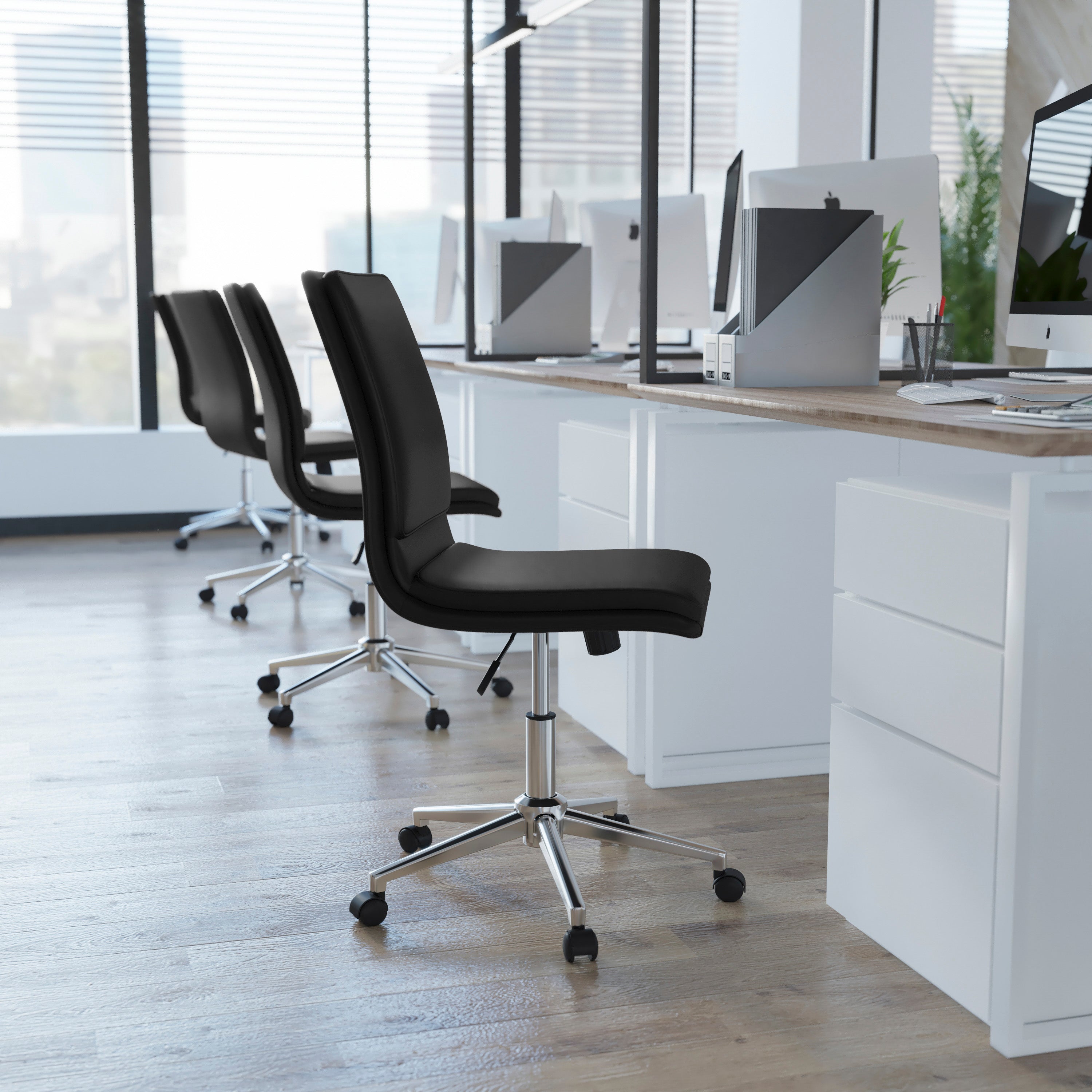 Madigan Mid-Back Armless Swivel Task Office Chair with Upholstery and Adjustable Metal Base