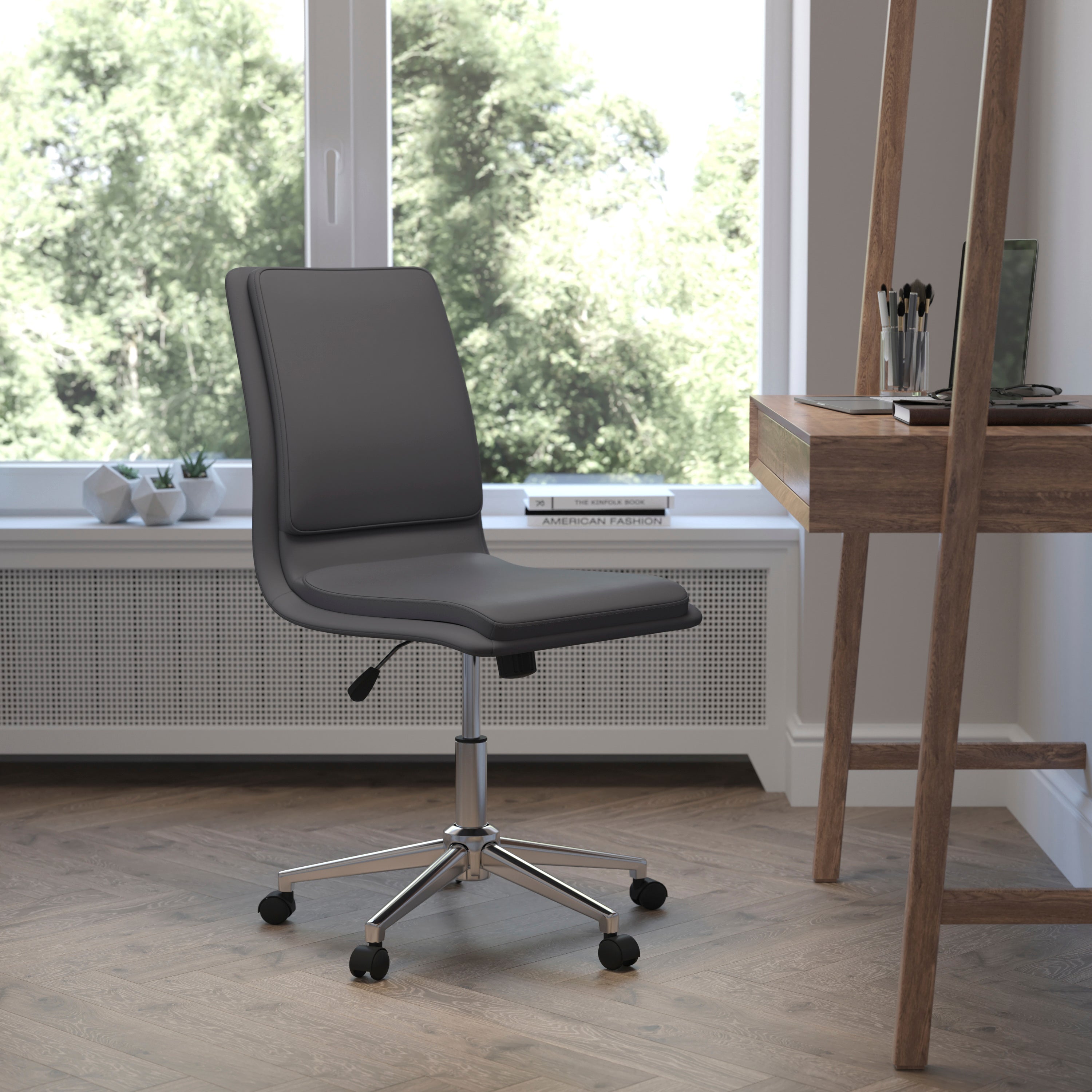 Madigan Mid-Back Armless Swivel Task Office Chair with Upholstery and Adjustable Metal Base
