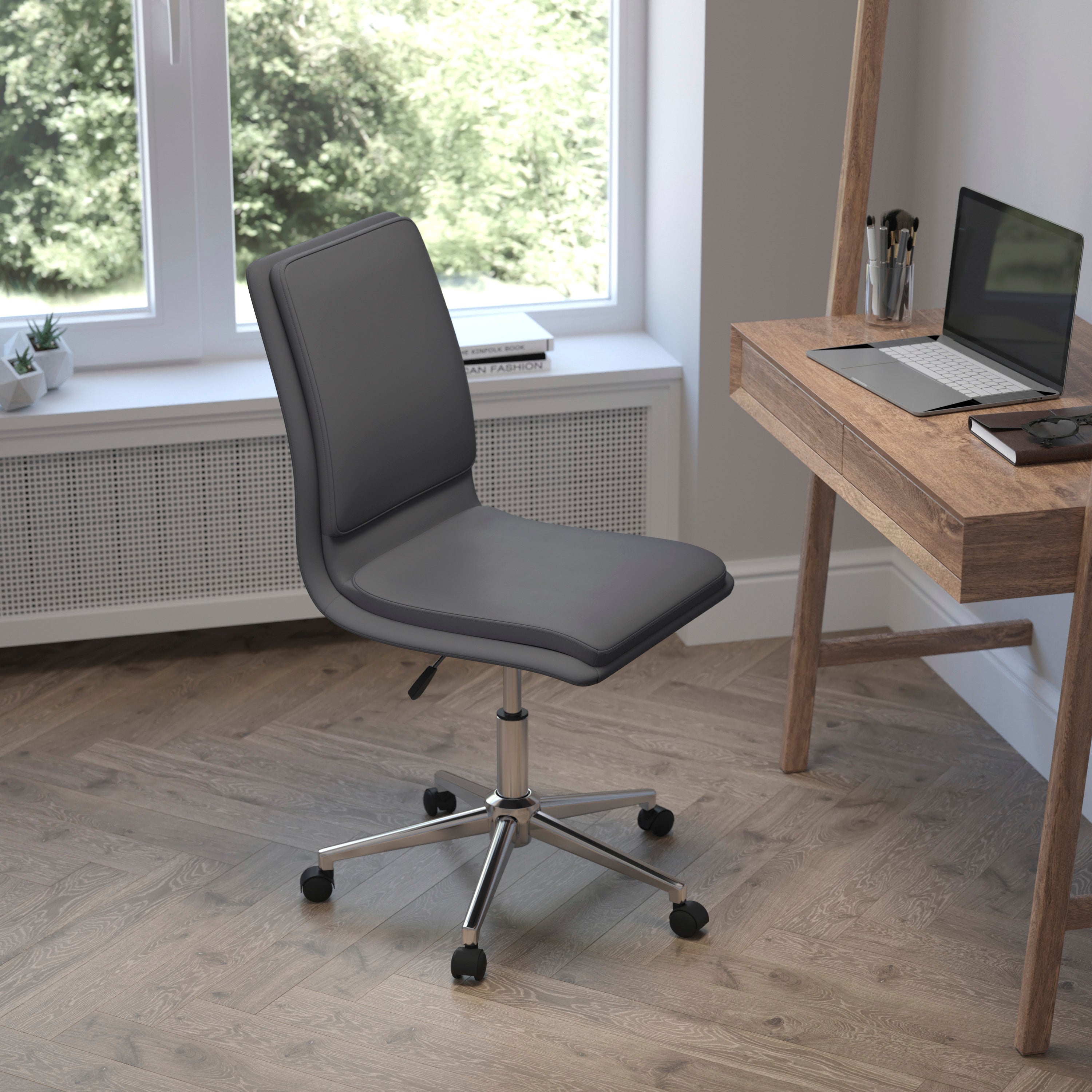 Madigan Mid-Back Armless Swivel Task Office Chair with Upholstery and Adjustable Metal Base