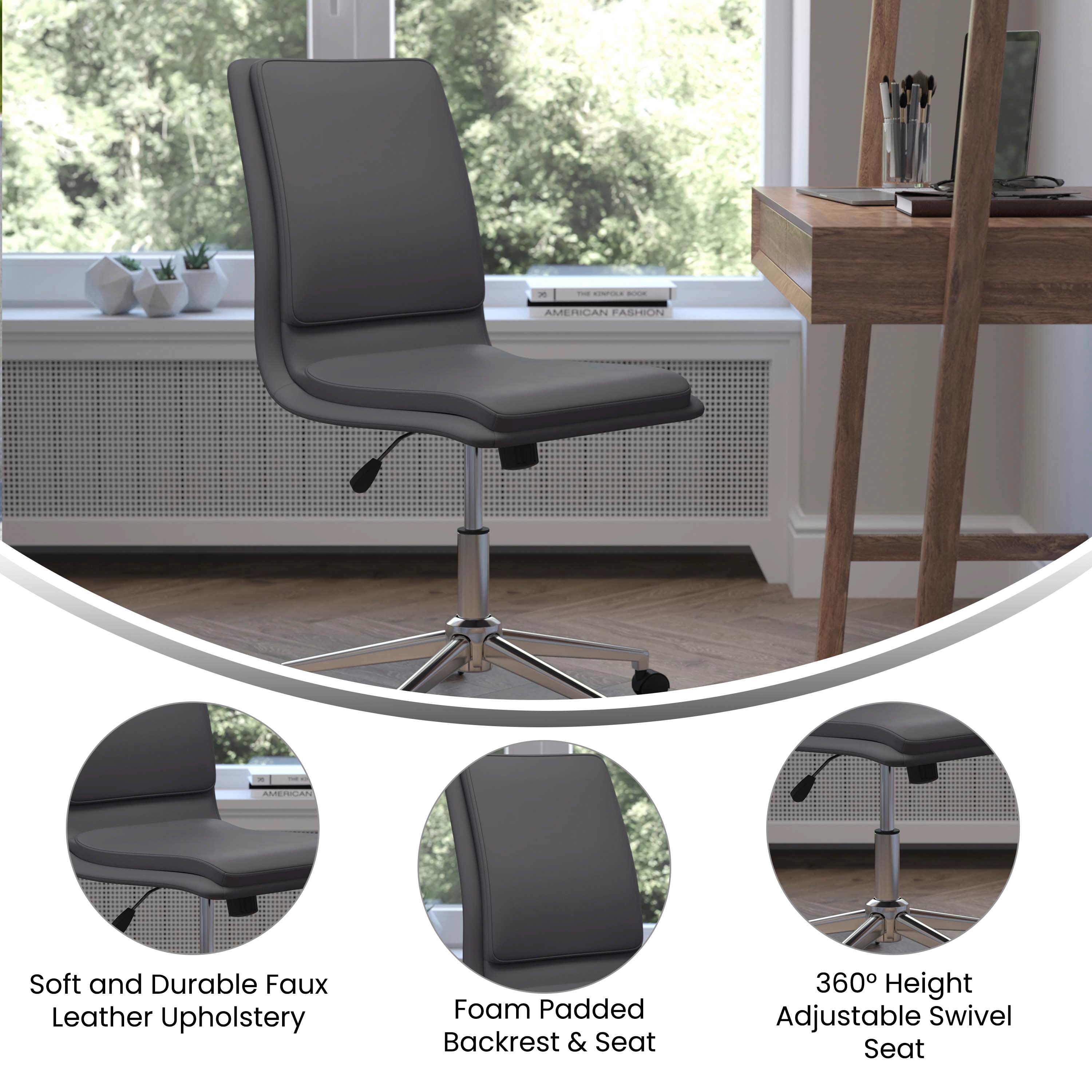 Madigan Mid-Back Armless Swivel Task Office Chair with Upholstery and Adjustable Metal Base