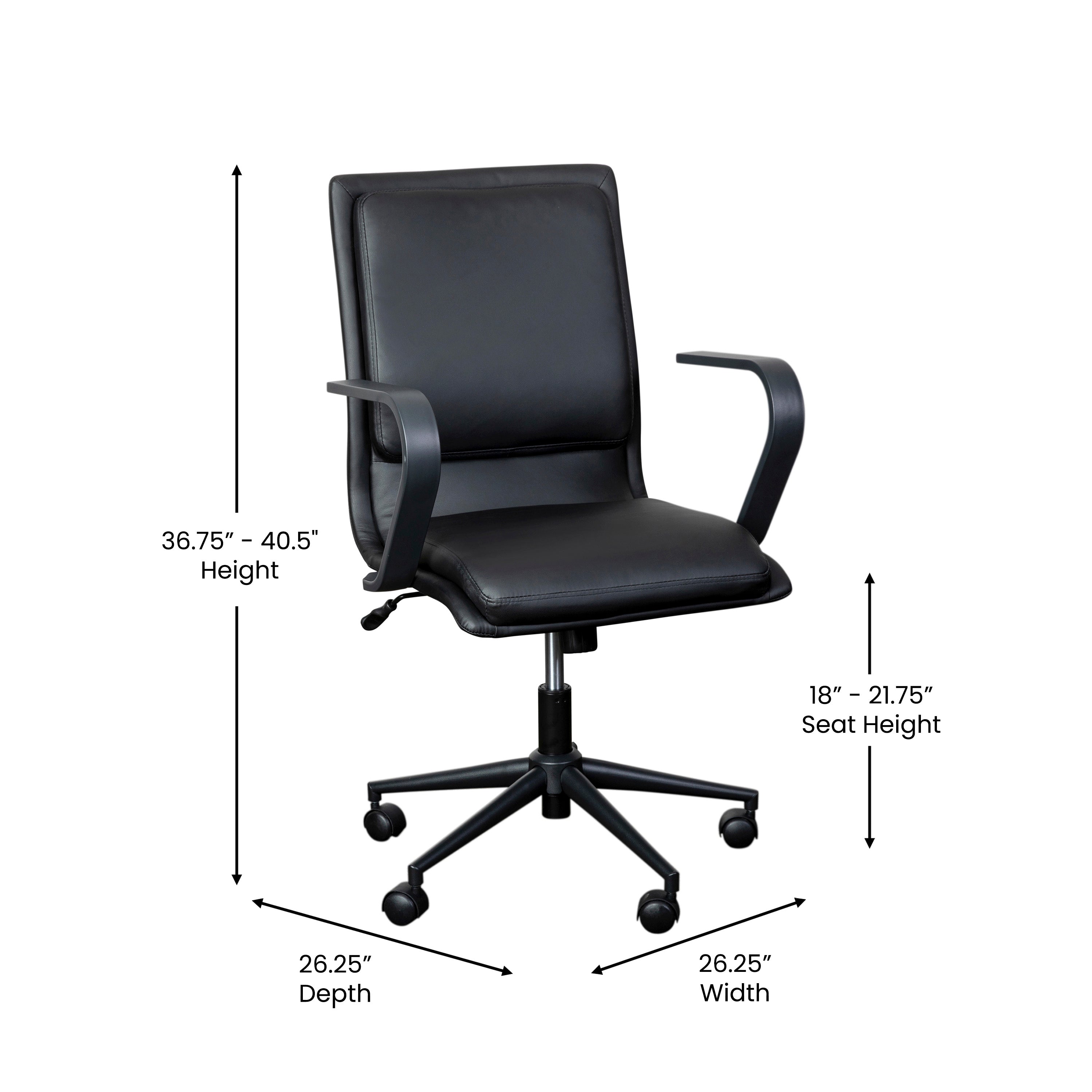 James Mid-Back Designer Executive Upholstered Office Chair with Brushed Metal Base and Arms