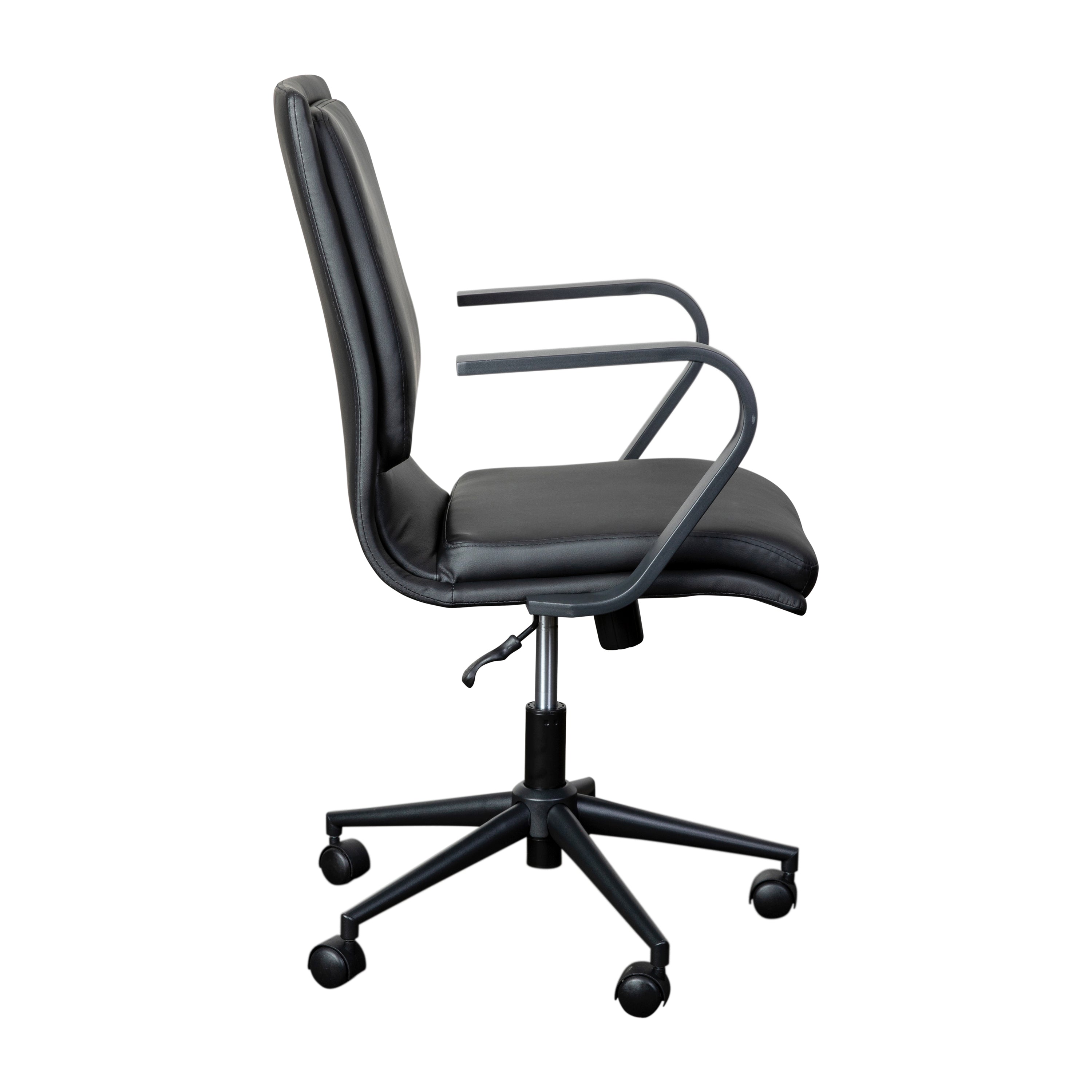 James Mid-Back Designer Executive Upholstered Office Chair with Brushed Metal Base and Arms